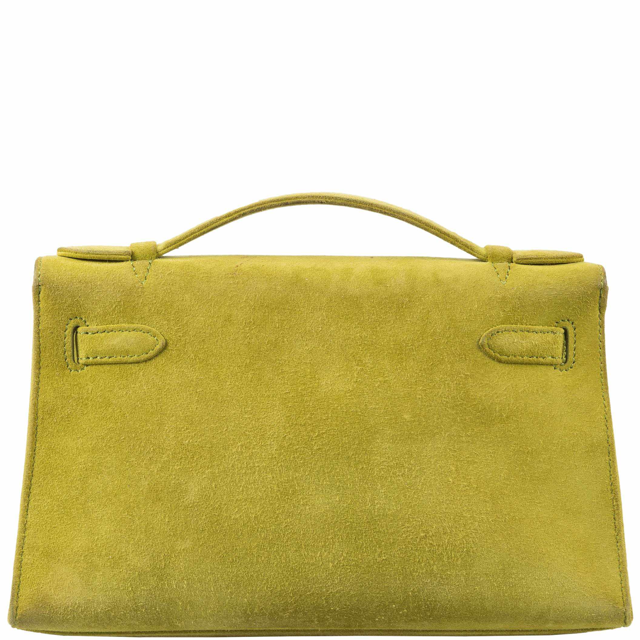 Hermès Kelly Cut Pochette Vert Anis Veau Doblis Suede Gold Hardware