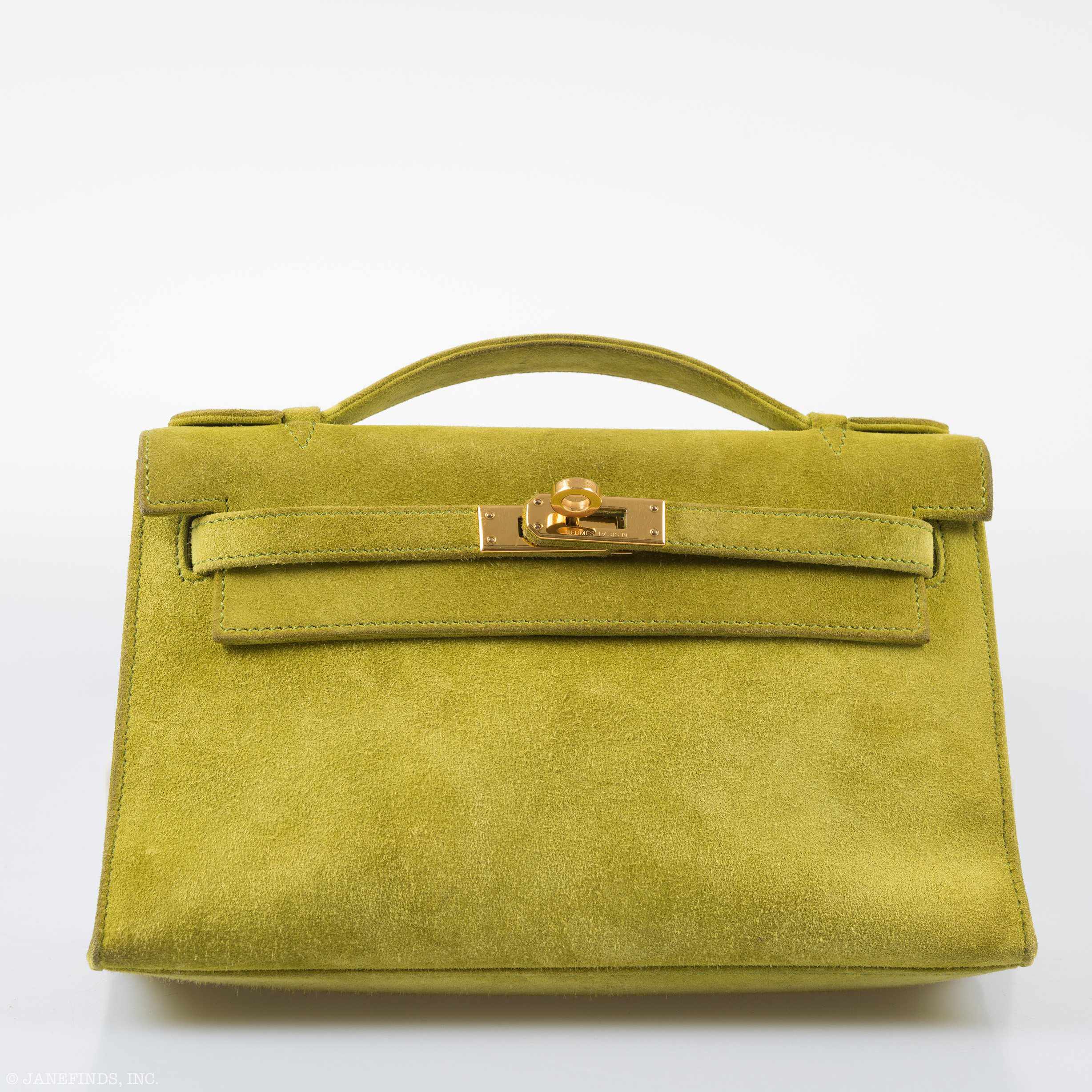 Hermès Kelly Cut Pochette Vert Anis Veau Doblis Suede Gold Hardware