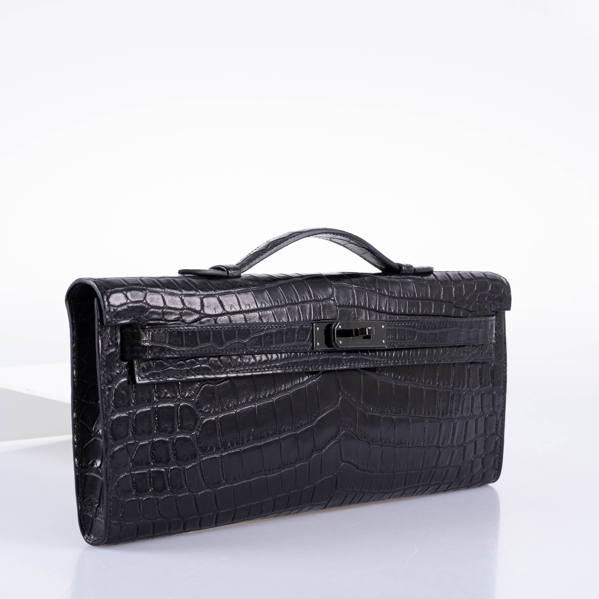 Hermès Kelly Cut SO BLACK Matte Nilo Crocodile with PVD Hardware