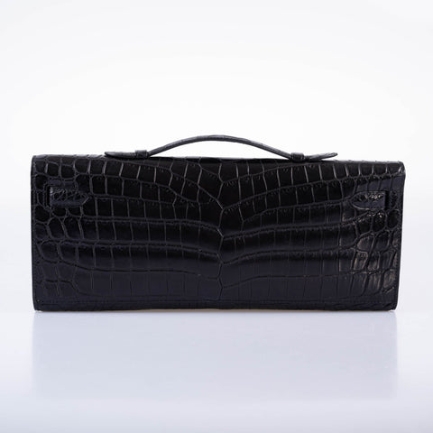 Hermès Kelly Cut SO BLACK Matte Nilo Crocodile with PVD Hardware