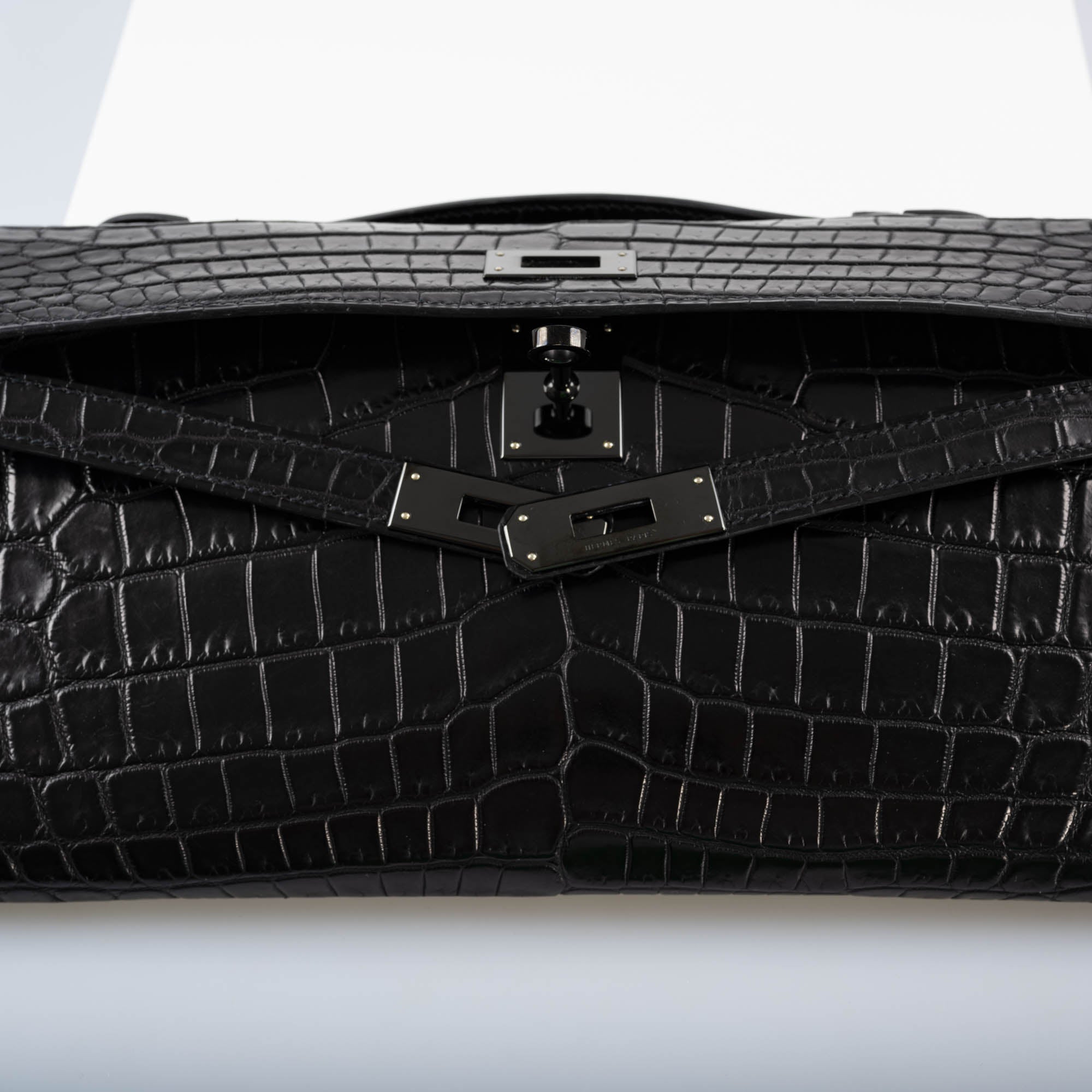 Hermès Kelly Cut SO BLACK Matte Nilo Crocodile with PVD Hardware