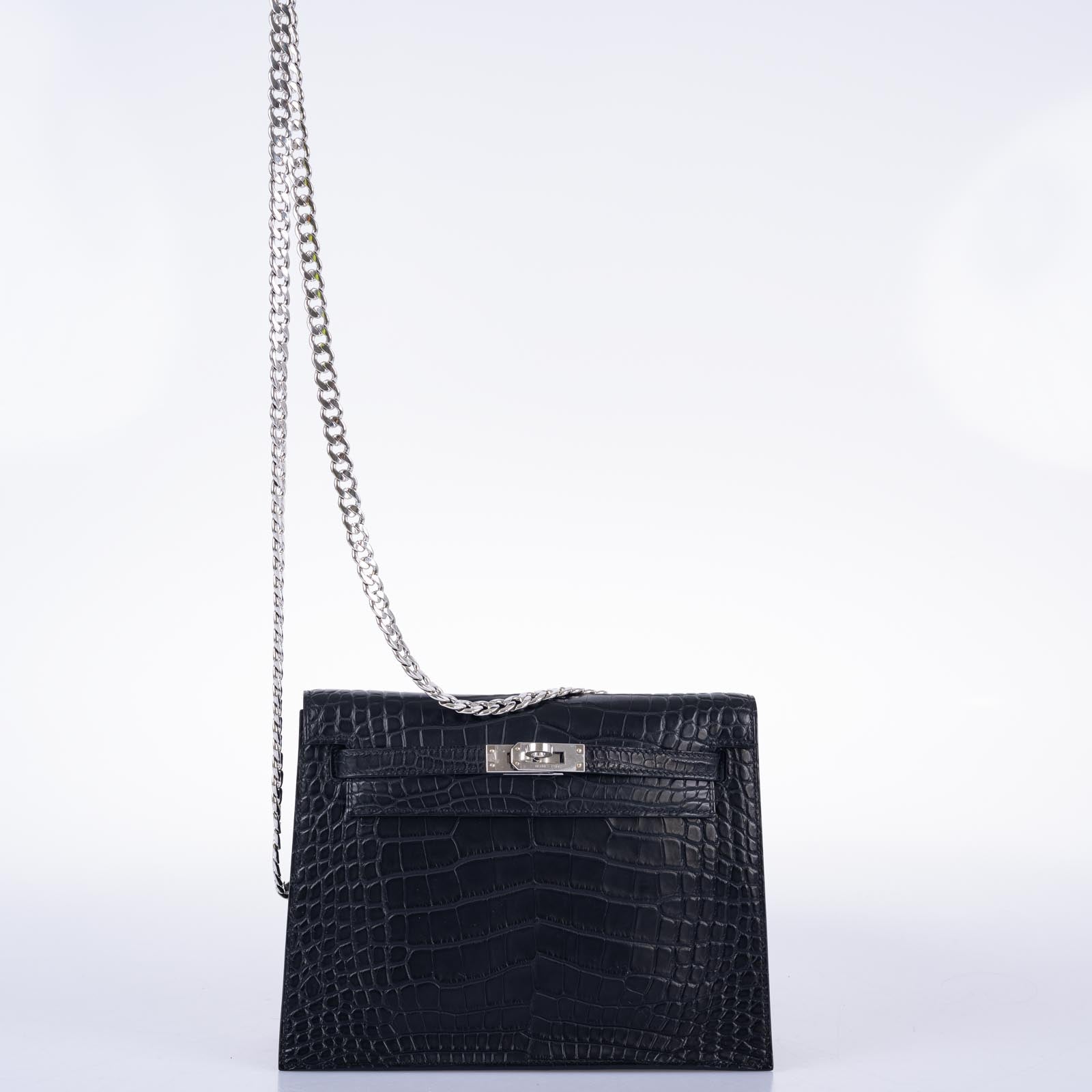 Hermès Kelly Danse II Matte Black Alligator with Palladium Hardware