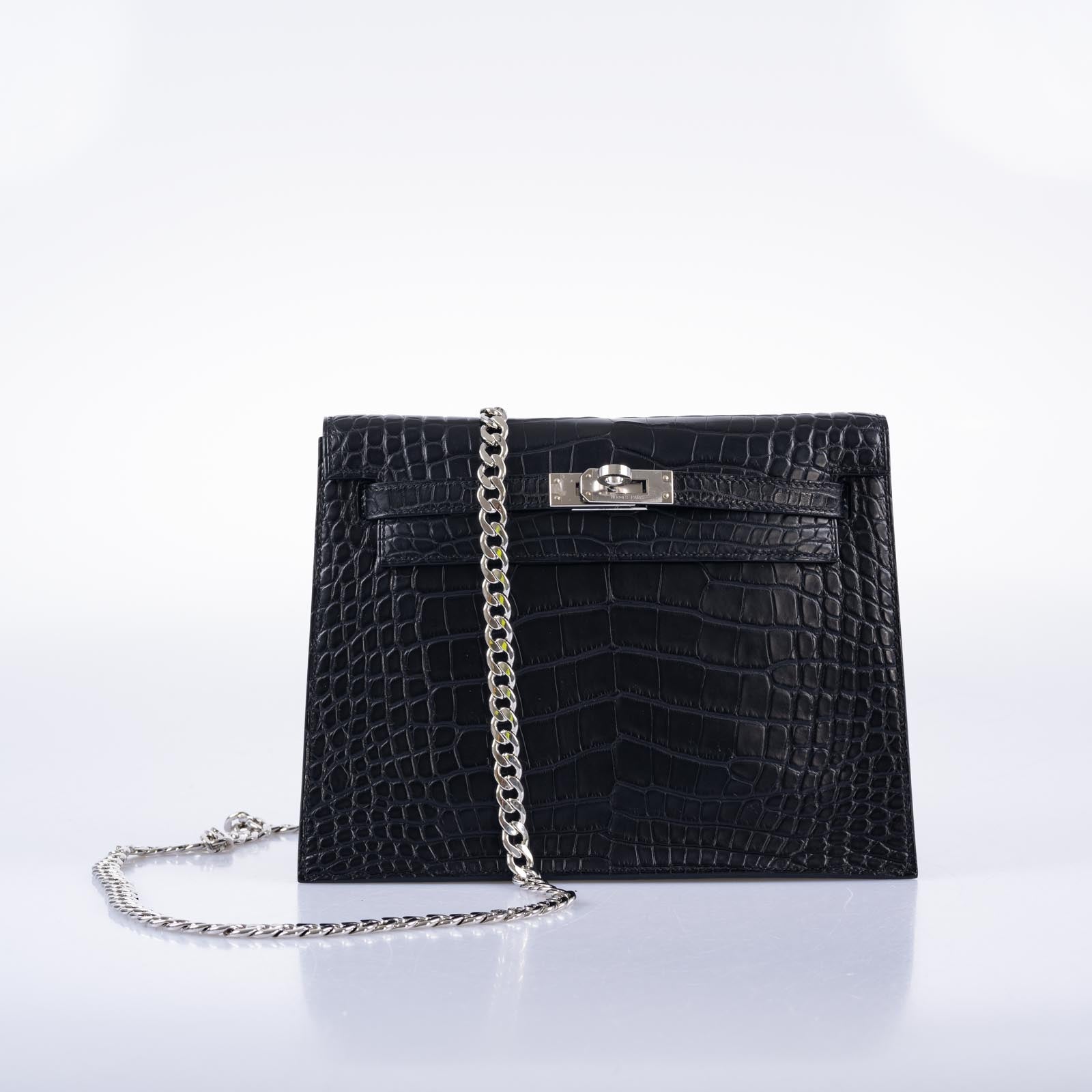 Hermès Kelly Danse II Matte Black Alligator with Palladium Hardware