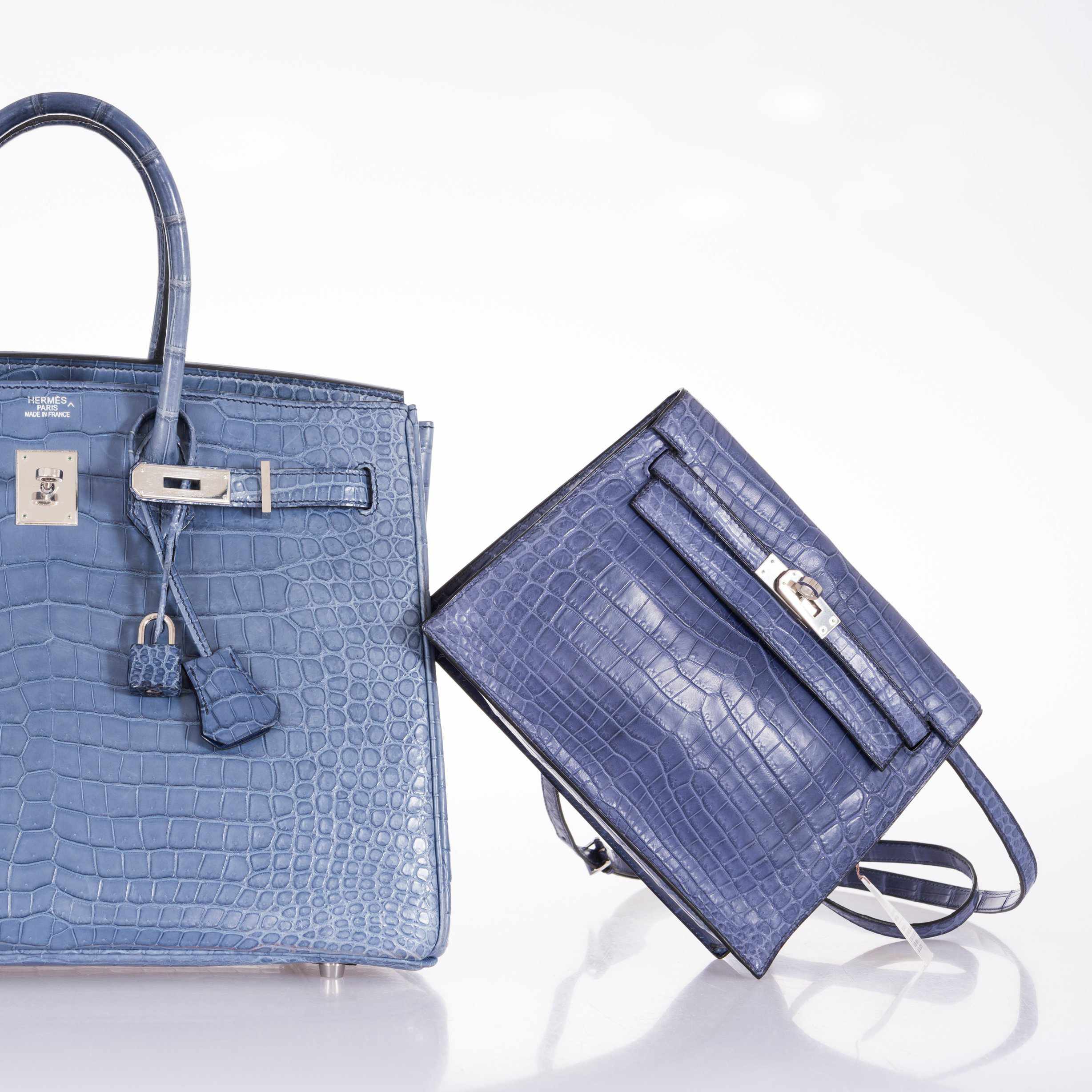 Hermès Kelly Danse (Original) Bleu Brighton Shiny Niloticus Crocodile Palladium Hardware