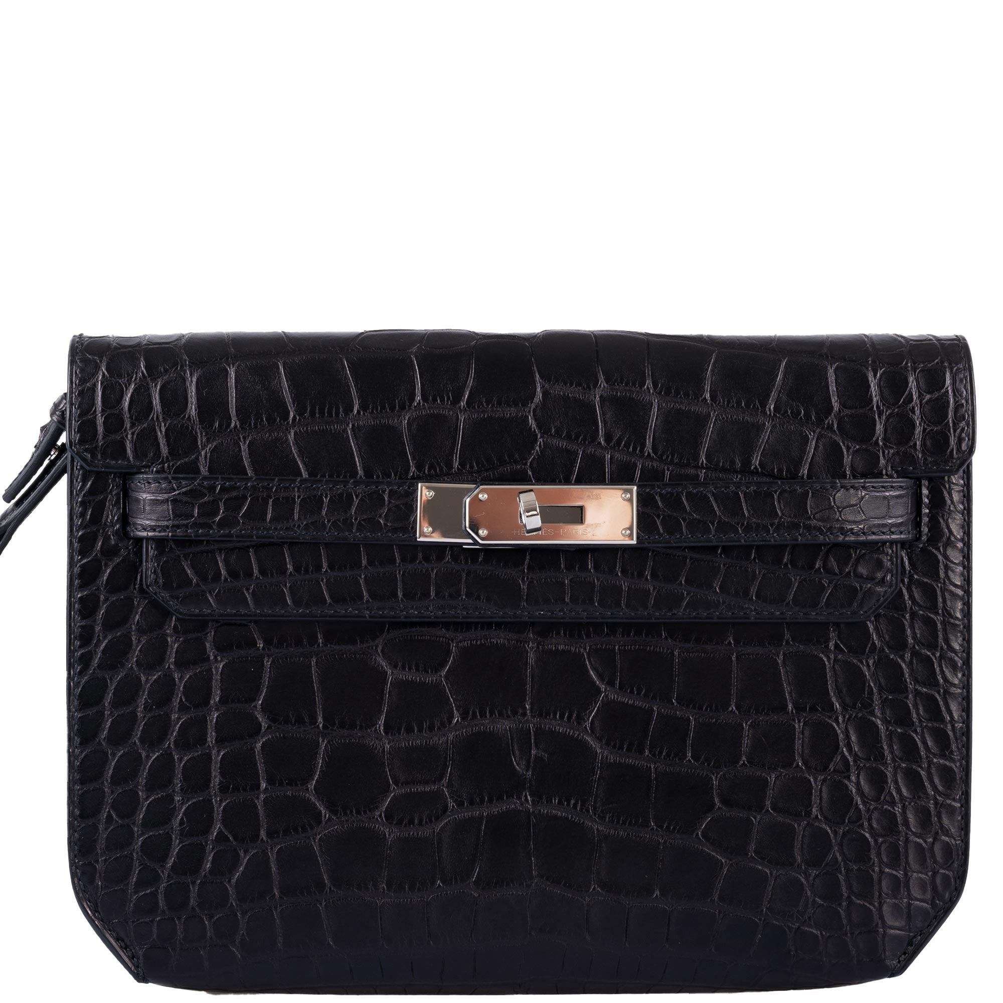 Hermès Kelly Depeches 25 Pochette Black Matte Alligator Palladium Hardware - 2020, Y