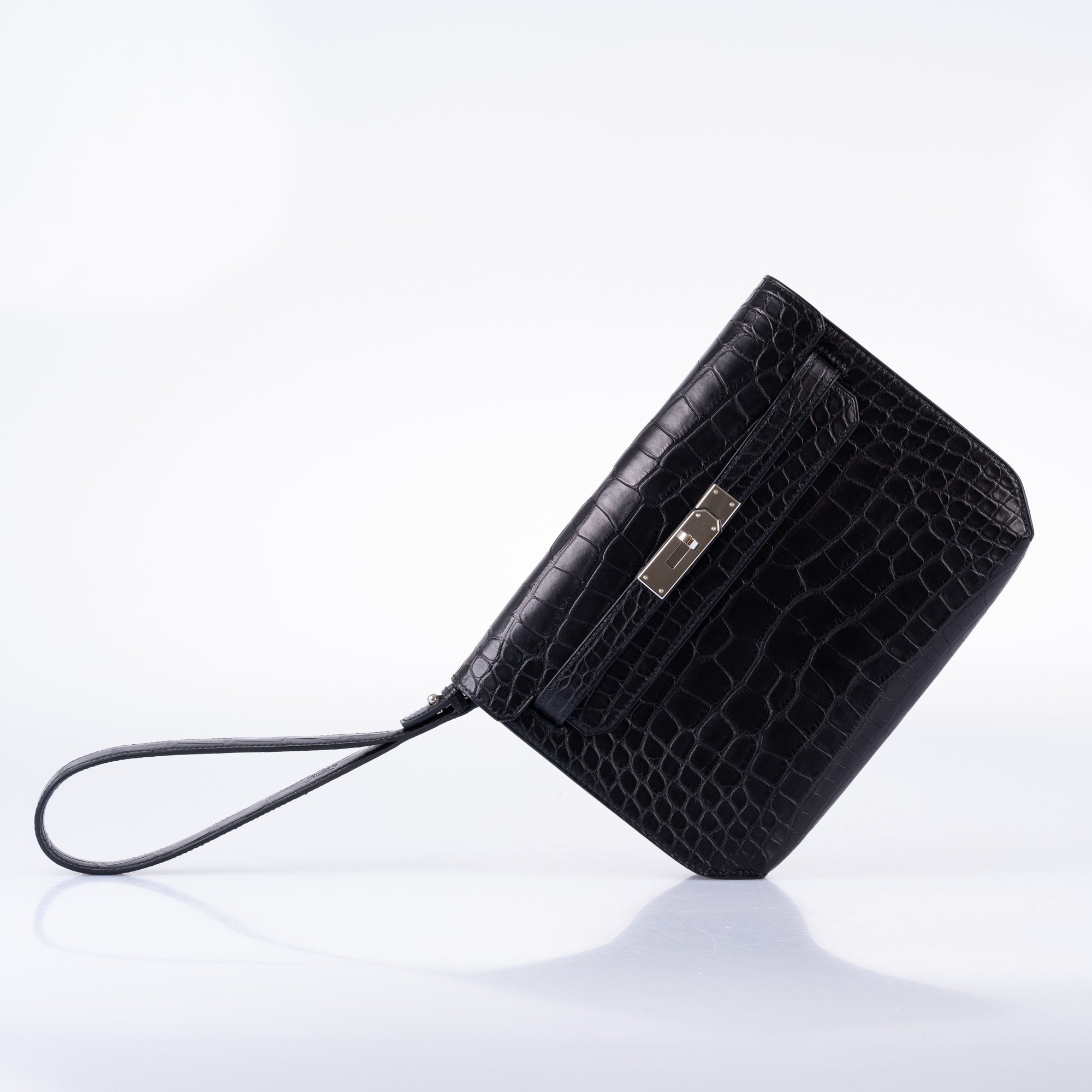 Hermès Kelly Depeches 25 Pochette Black Matte Alligator Palladium Hardware - 2020, Y