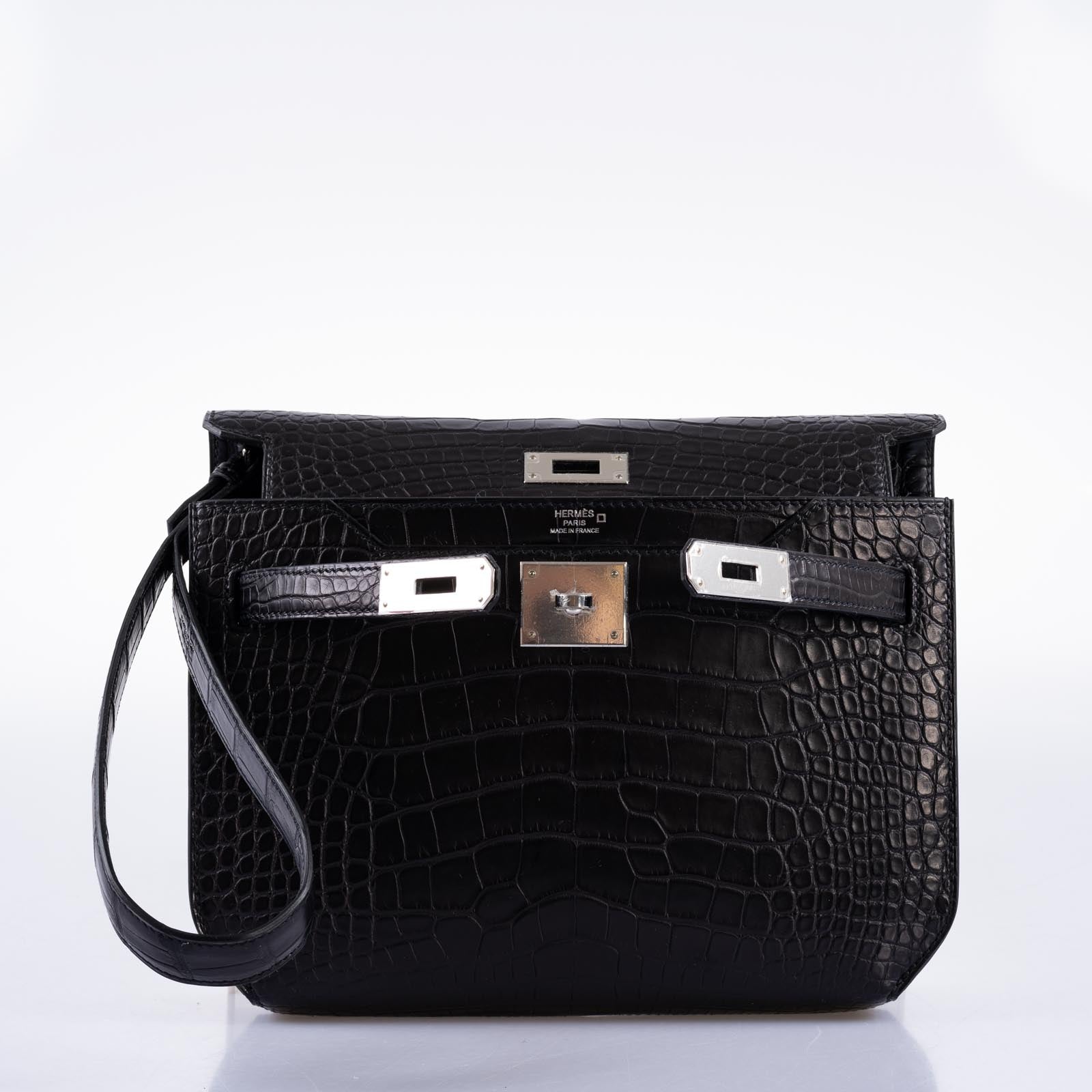 Hermès Kelly Depeches 25 Pochette Black Matte Alligator Palladium Hardware