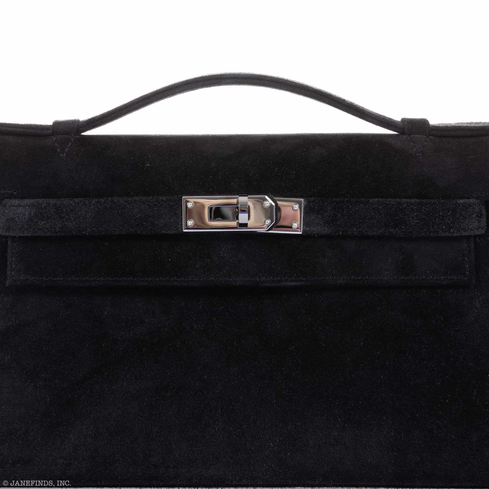 Hermès Kelly Doblis Mini Pochette Black Veau Suede Palladium Hardware