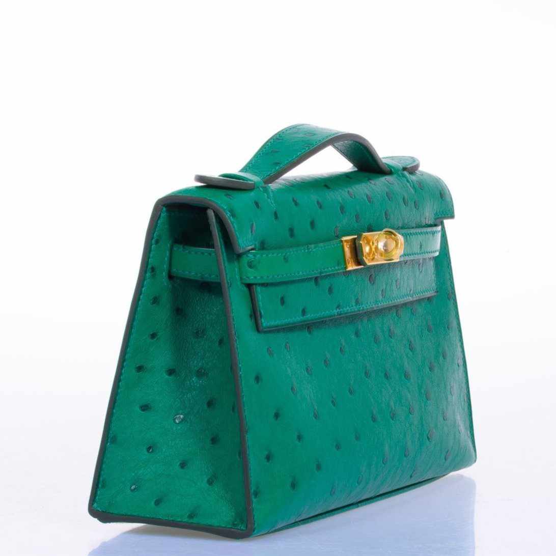 Hermès Kelly JPG Pochette Vert Vertigo Ostrich Gold Hardware