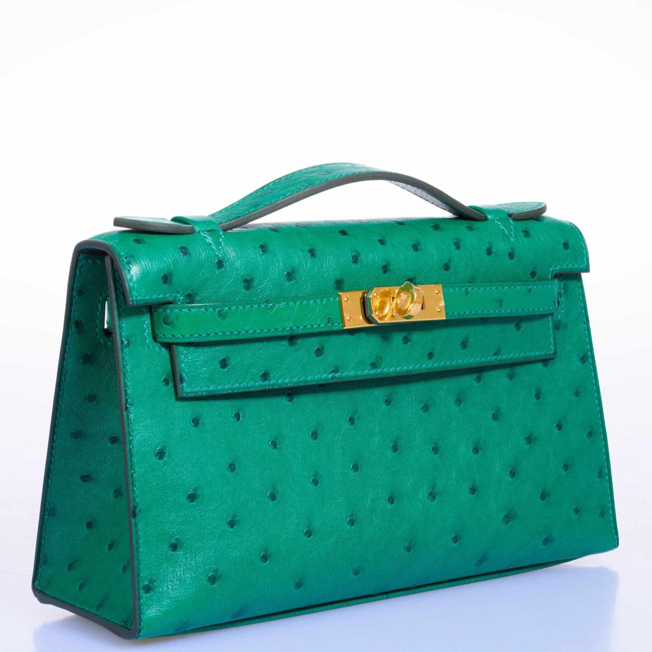 Hermès Kelly JPG Pochette Vert Vertigo Ostrich Gold Hardware