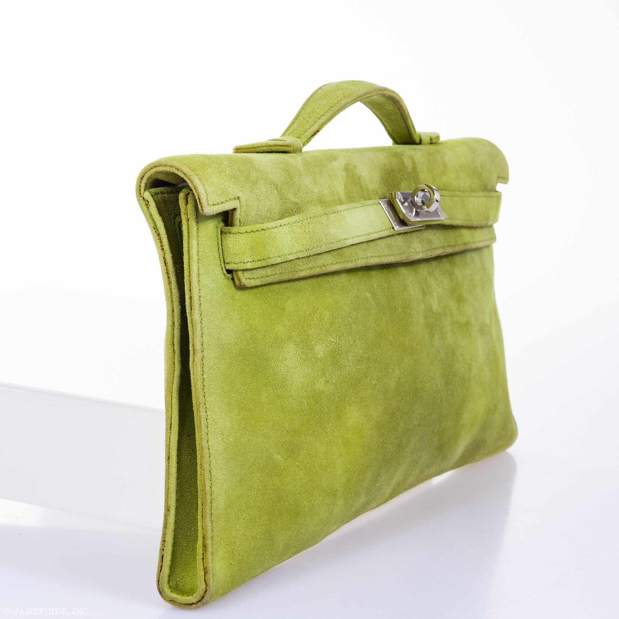 Hermès Kelly Longue Apple Green Suede Palladium Hardware