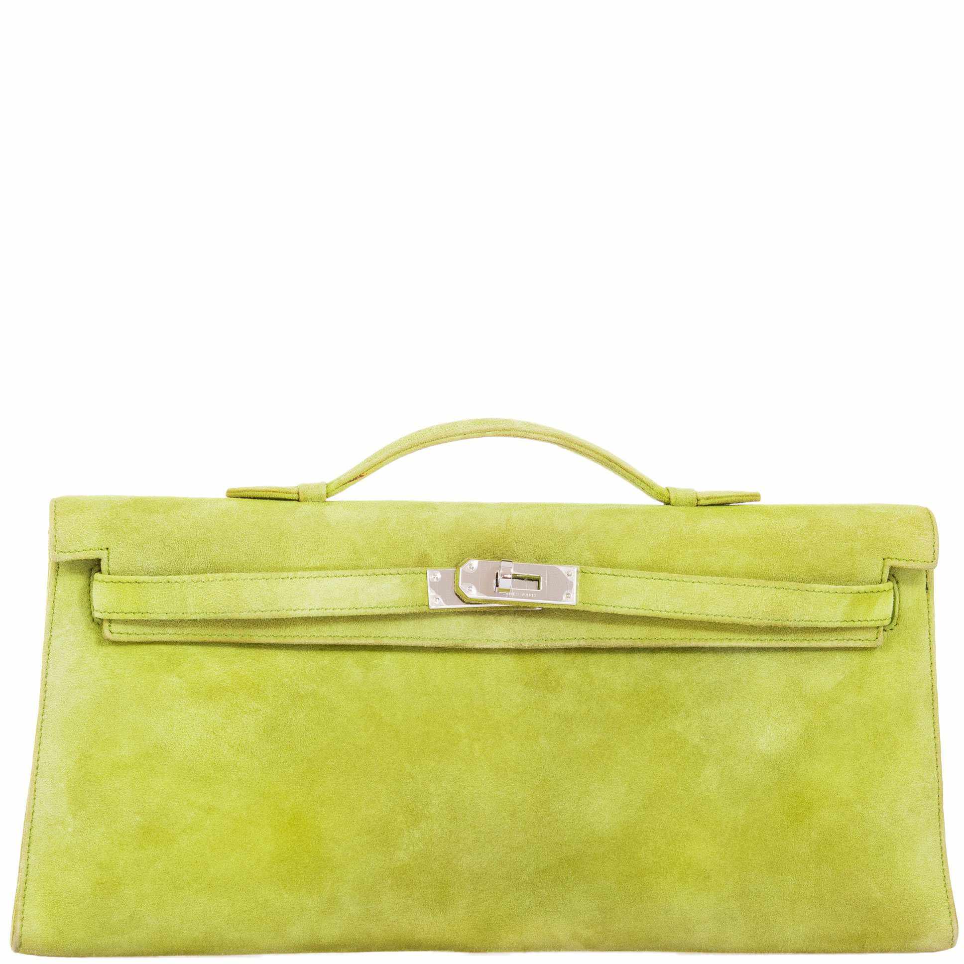 Hermès Kelly Longue Apple Green Suede Palladium Hardware
