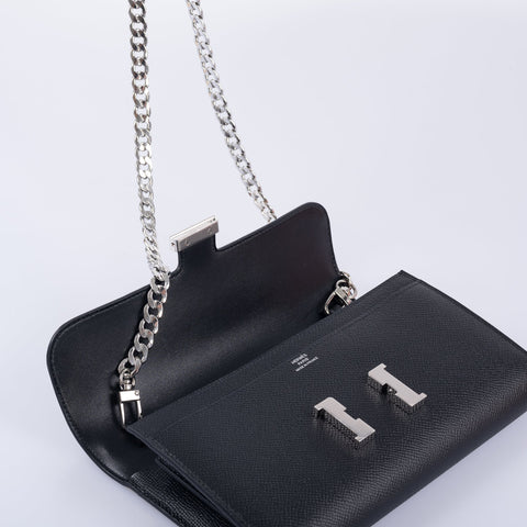 Hermès Kelly Longue Wallet Black Epsom Palladium Hardware