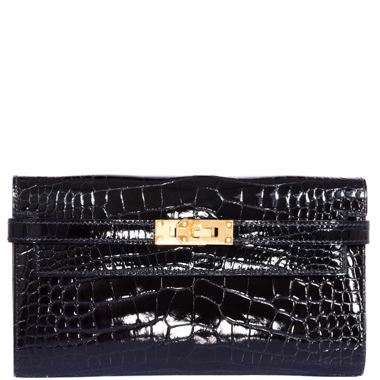 Hermes Kelly Pochette KELLY Handbag Purse Black Evergrain 2.S □H
