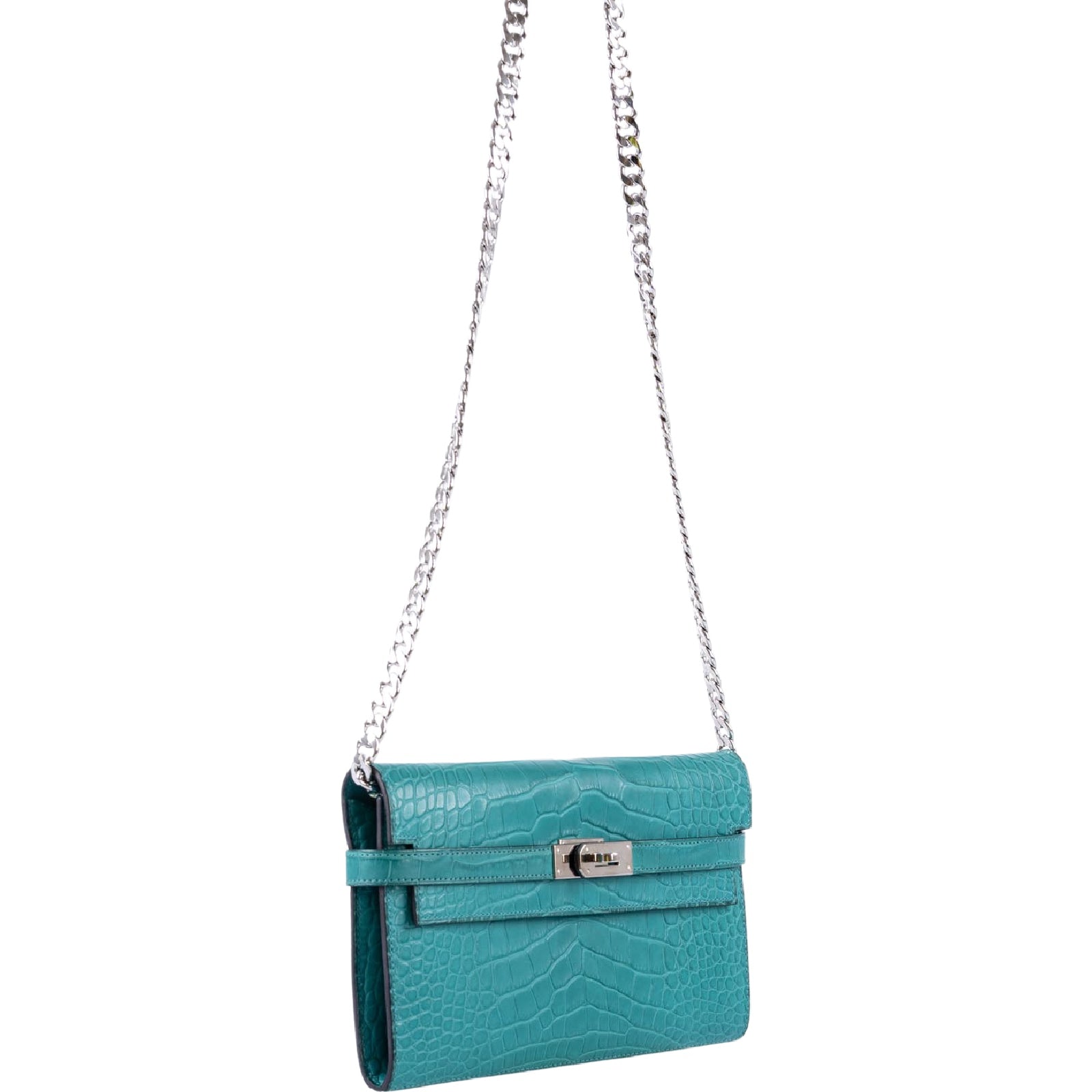Hermès Kelly Longue Wallet Blue Paon Matte Alligator with Palladium Hardware
