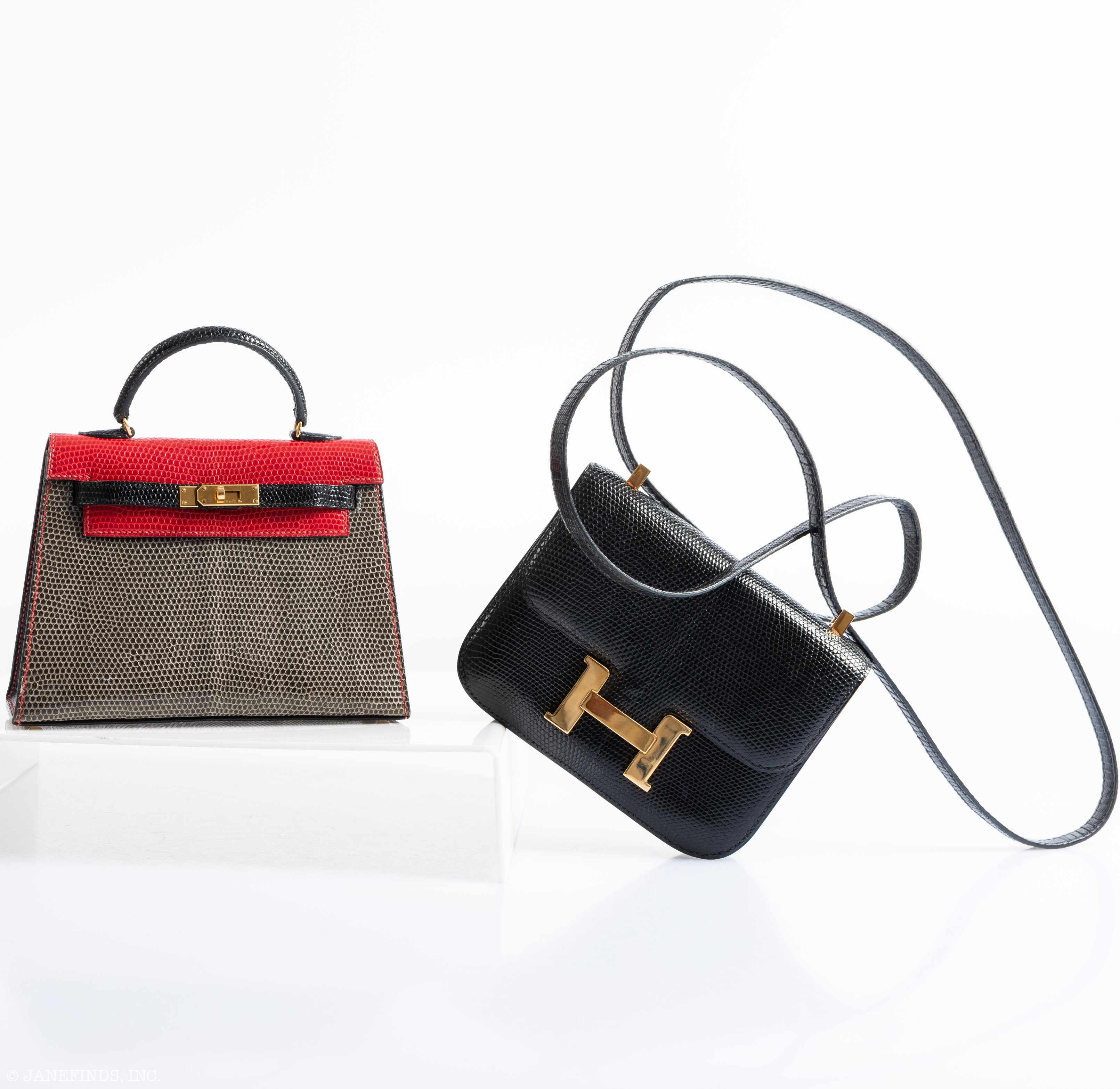 Hermès Kelly Micro Mini Sellier 15 Rouge Vif, Gris Fonce & Noir Lizard Gold Hardware - 1992