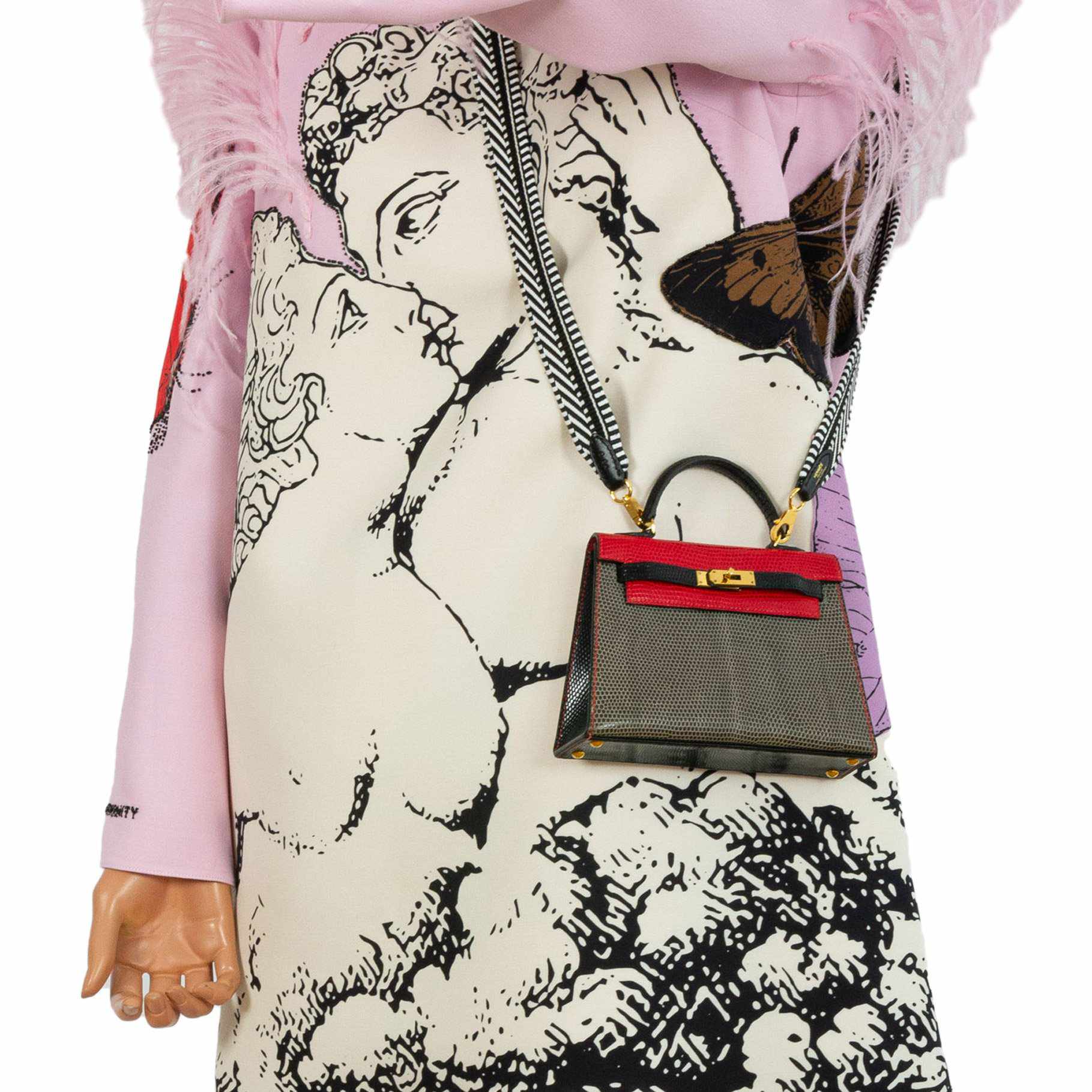 Hermès Kelly Micro Mini Sellier 15 Rouge Vif, Gris Fonce & Noir Lizard Gold Hardware - 1992