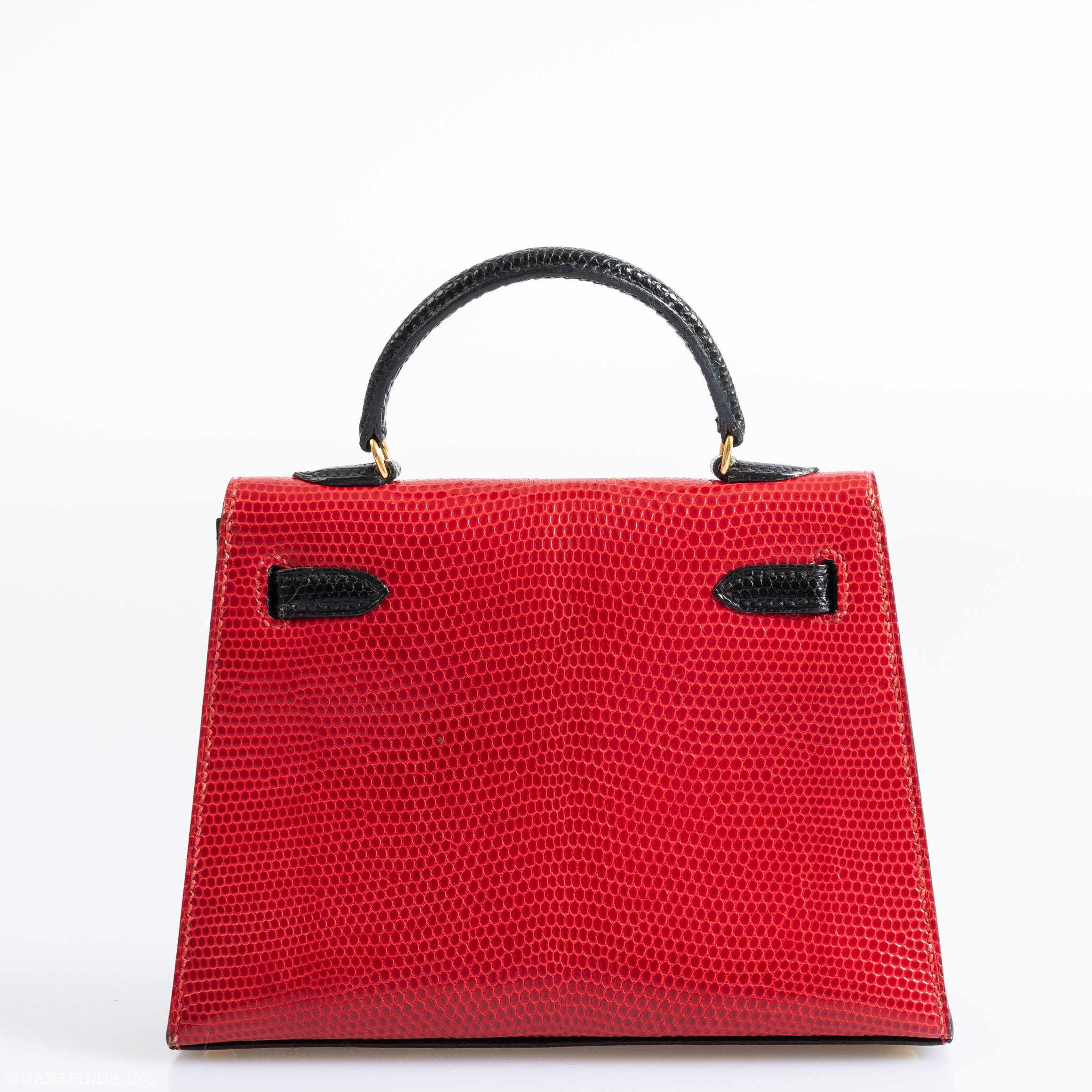 Hermès Kelly Micro Mini Sellier 15 Rouge Vif, Gris Fonce & Noir Lizard Gold Hardware - 1992