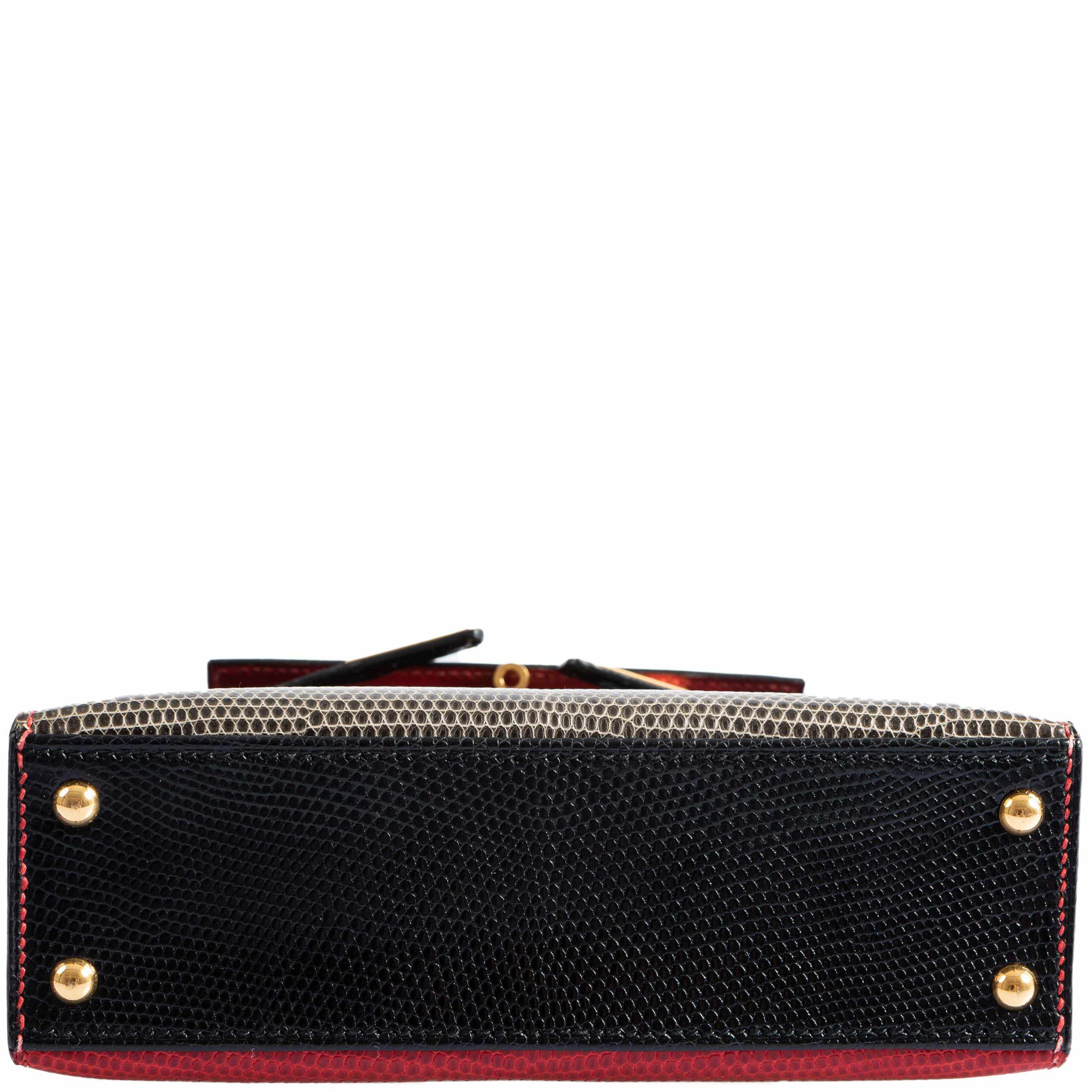 Hermès Kelly Micro Mini Sellier 15 Rouge Vif, Gris Fonce & Noir Lizard Gold Hardware - 1992
