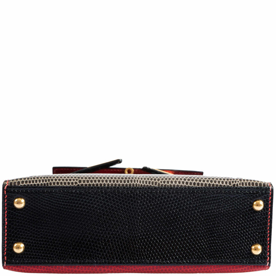 Hermès Kelly Micro Mini Sellier 15 Rouge Vif, Gris Fonce & Noir Lizard Gold Hardware - 1992