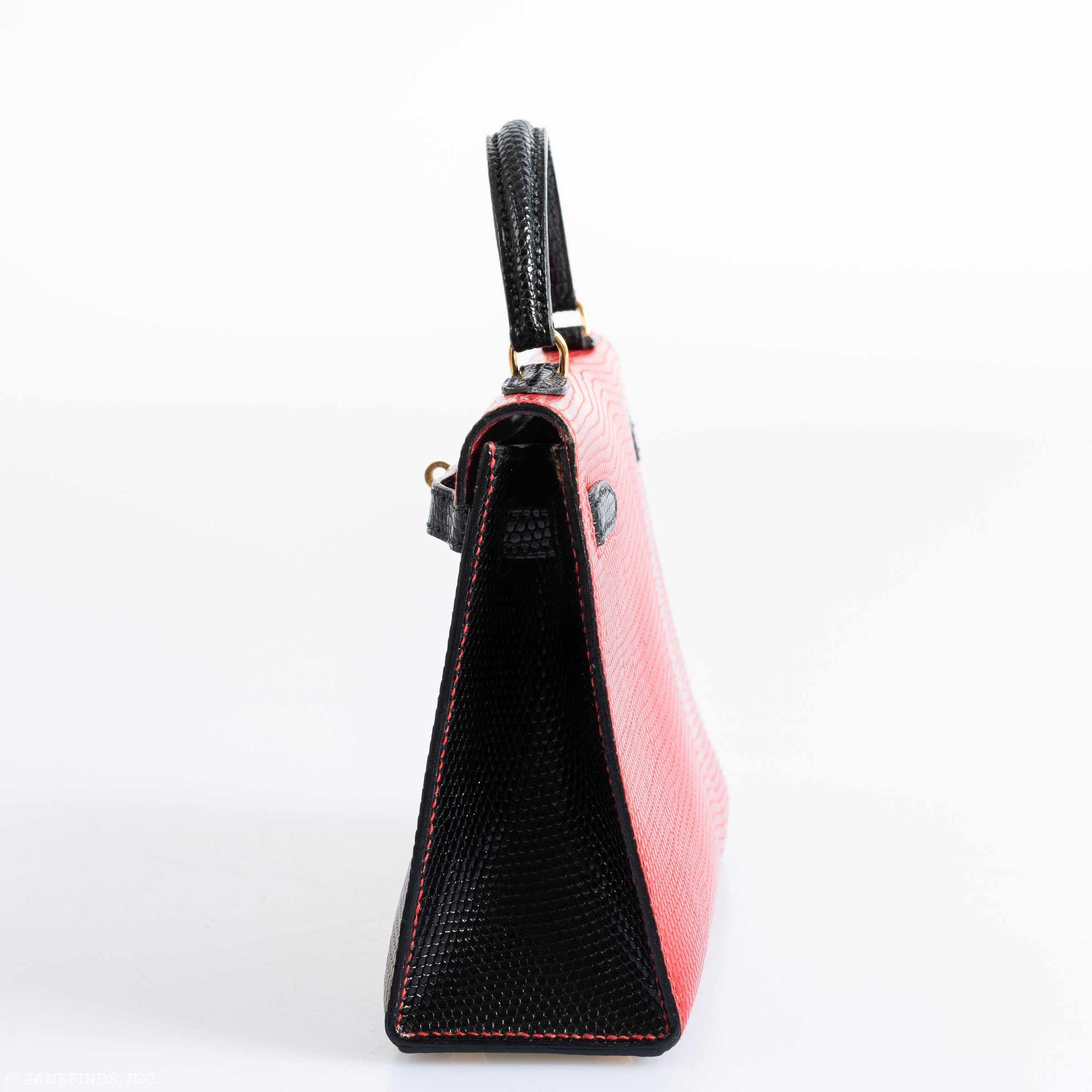 Hermès Kelly Micro Mini Sellier 15 Rouge Vif, Gris Fonce & Noir Lizard Gold Hardware - 1992