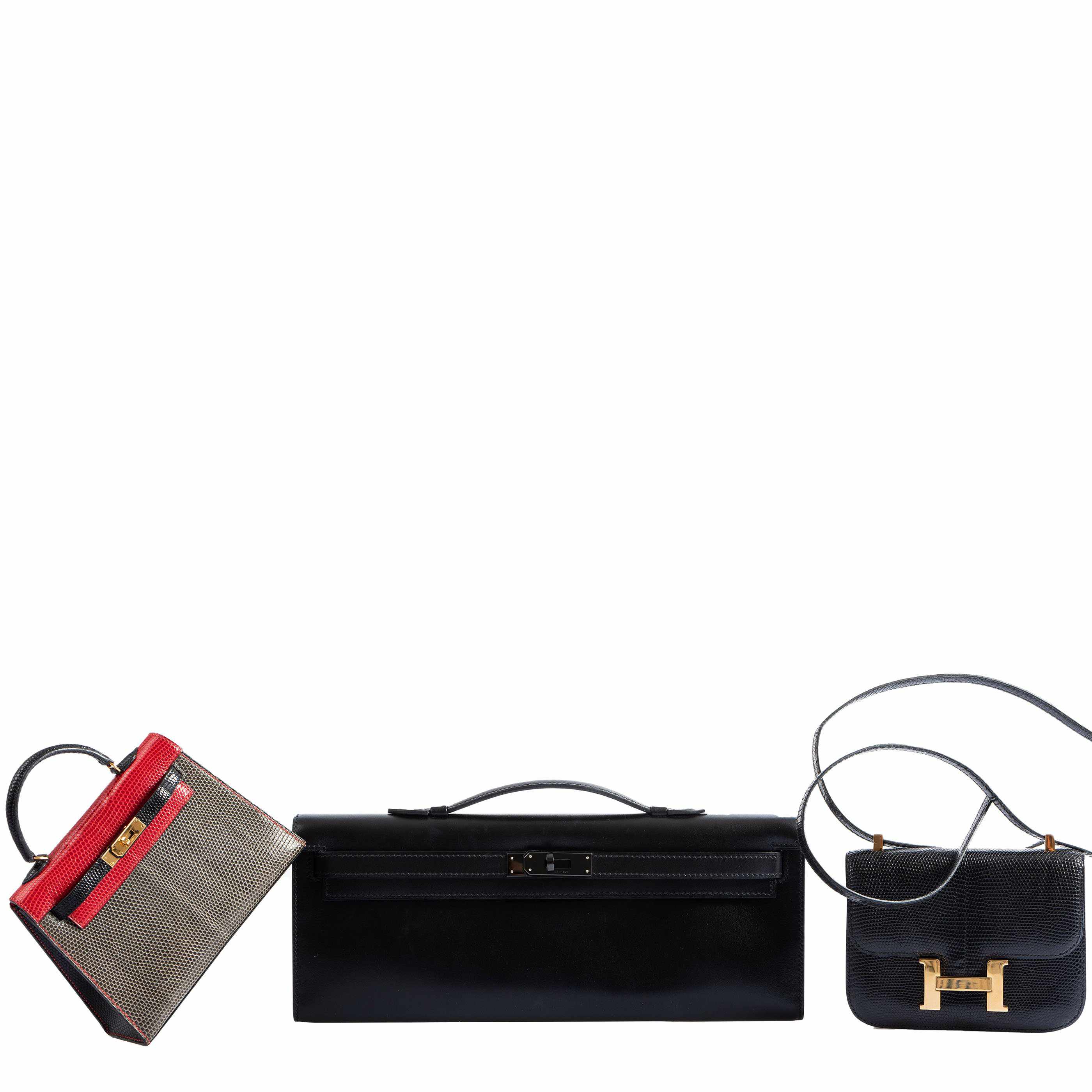 Hermès Kelly Micro Mini Sellier 15 Rouge Vif, Gris Fonce & Noir Lizard Gold Hardware - 1992