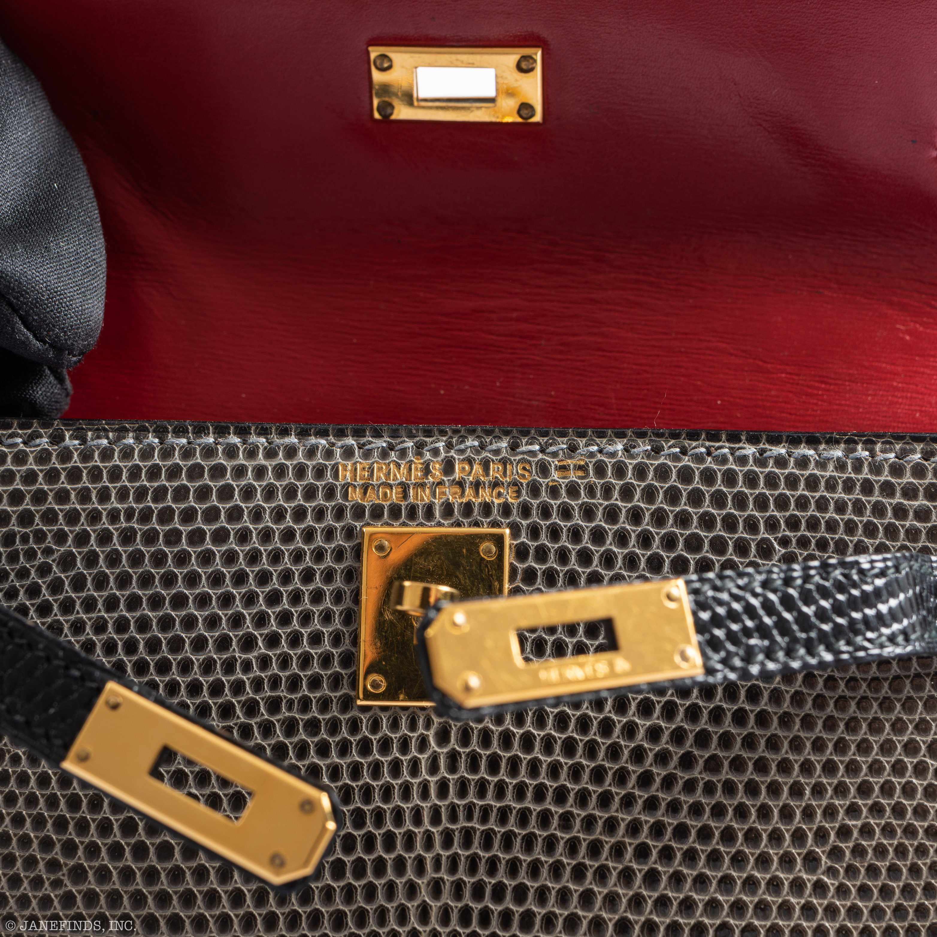 Hermès Kelly Micro Mini Sellier 15 Rouge Vif, Gris Fonce & Noir Lizard Gold Hardware - 1992