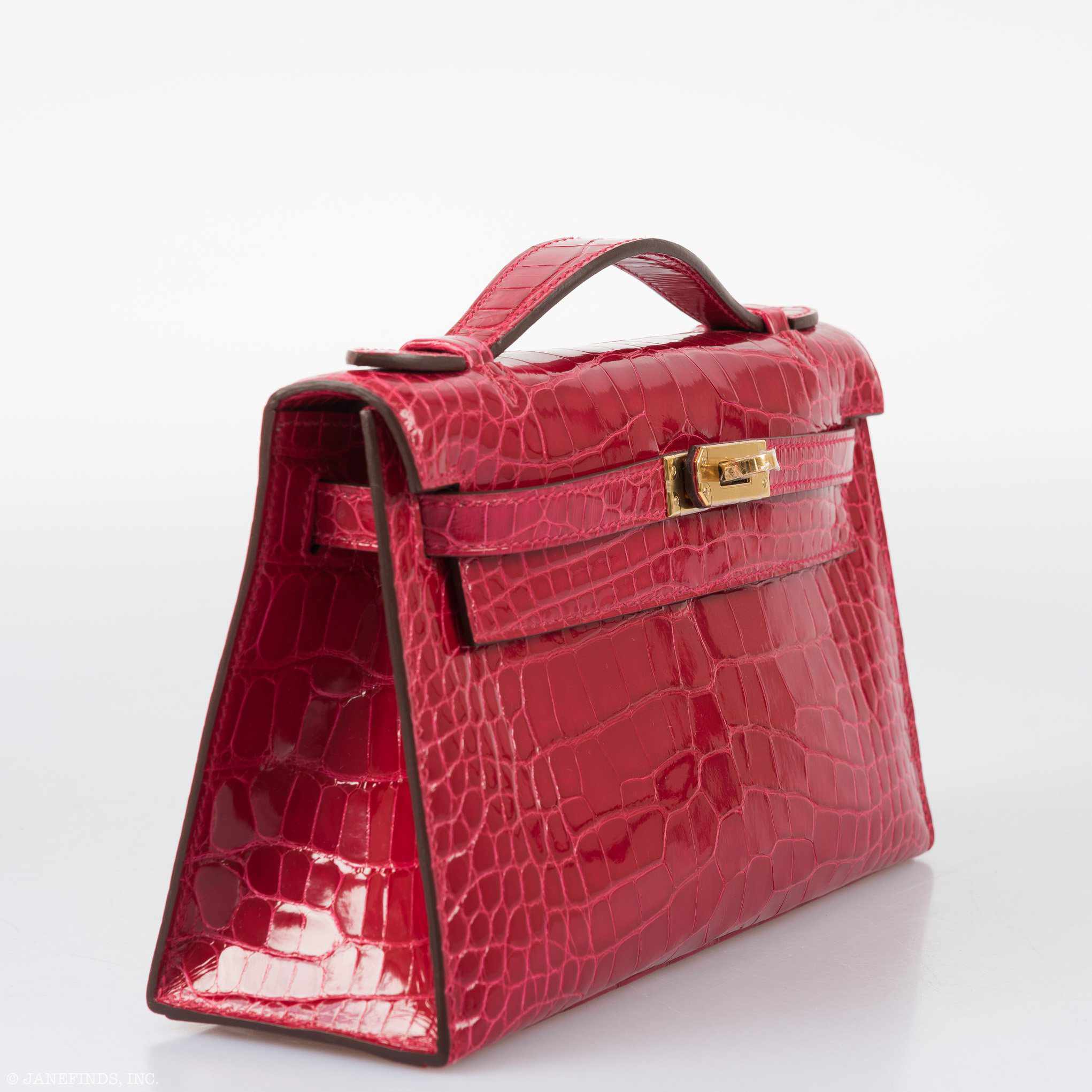 Hermès Kelly Mini Pochette Braise Shiny Alligator Gold Hardware