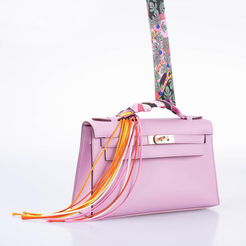 Hermès Kelly Mini Pochette Mauve Sylvestre Swift leather Rose Gold Hardware