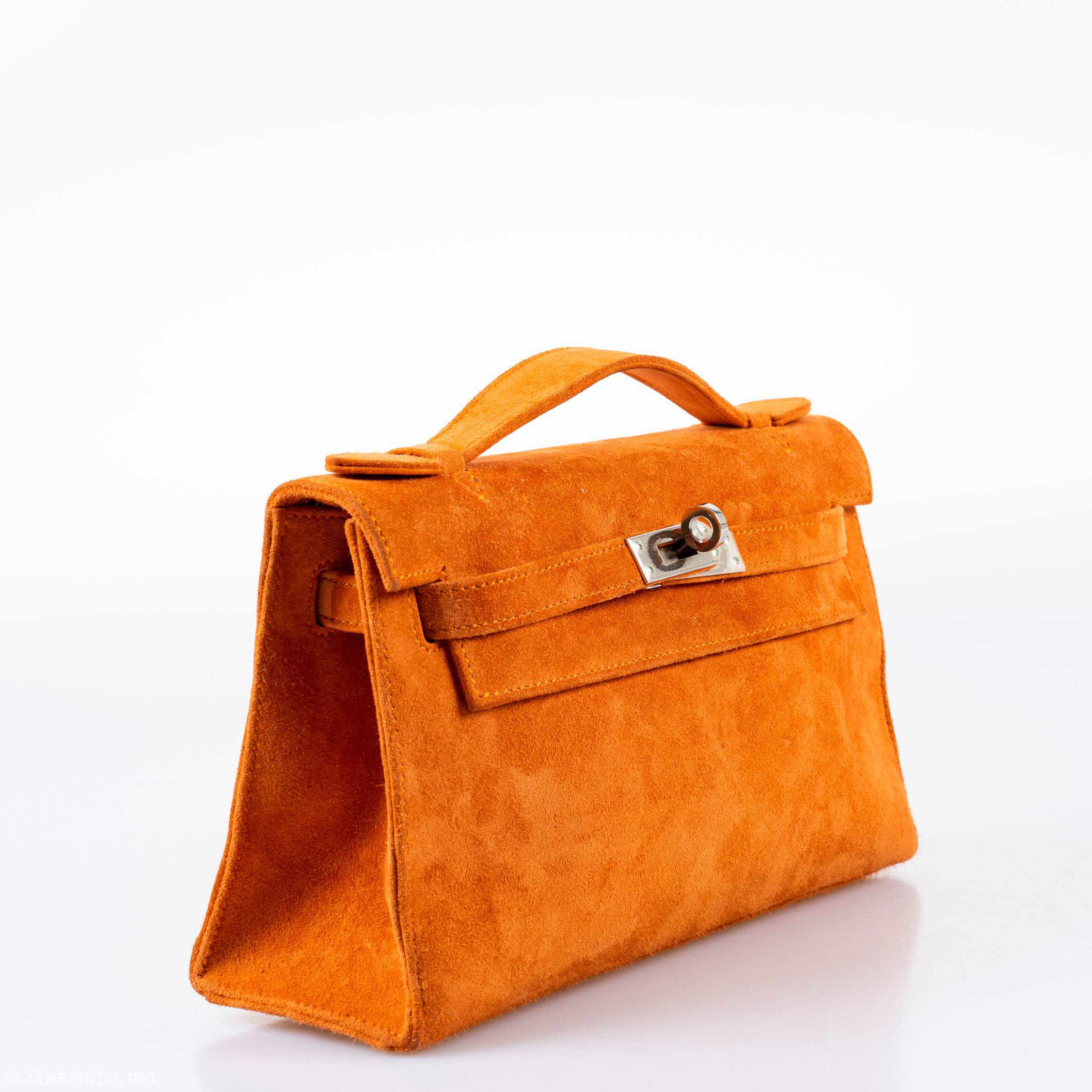 Hermès Kelly Mini Pochette Orange Veau Doblis Suede Palladium Hardware