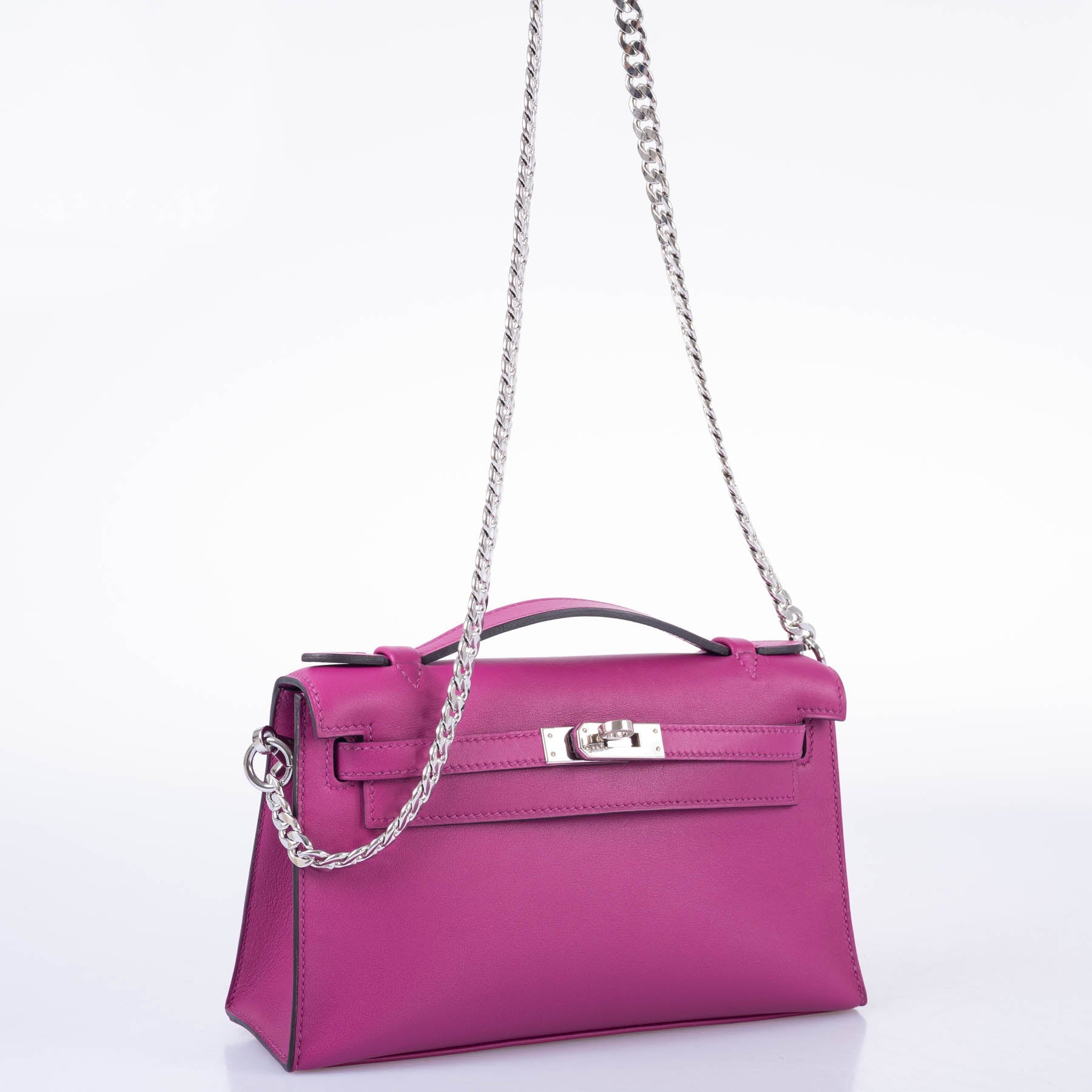 Hermès Kelly Mini Pochette Rose Pourpre Swift Palladium Hardware