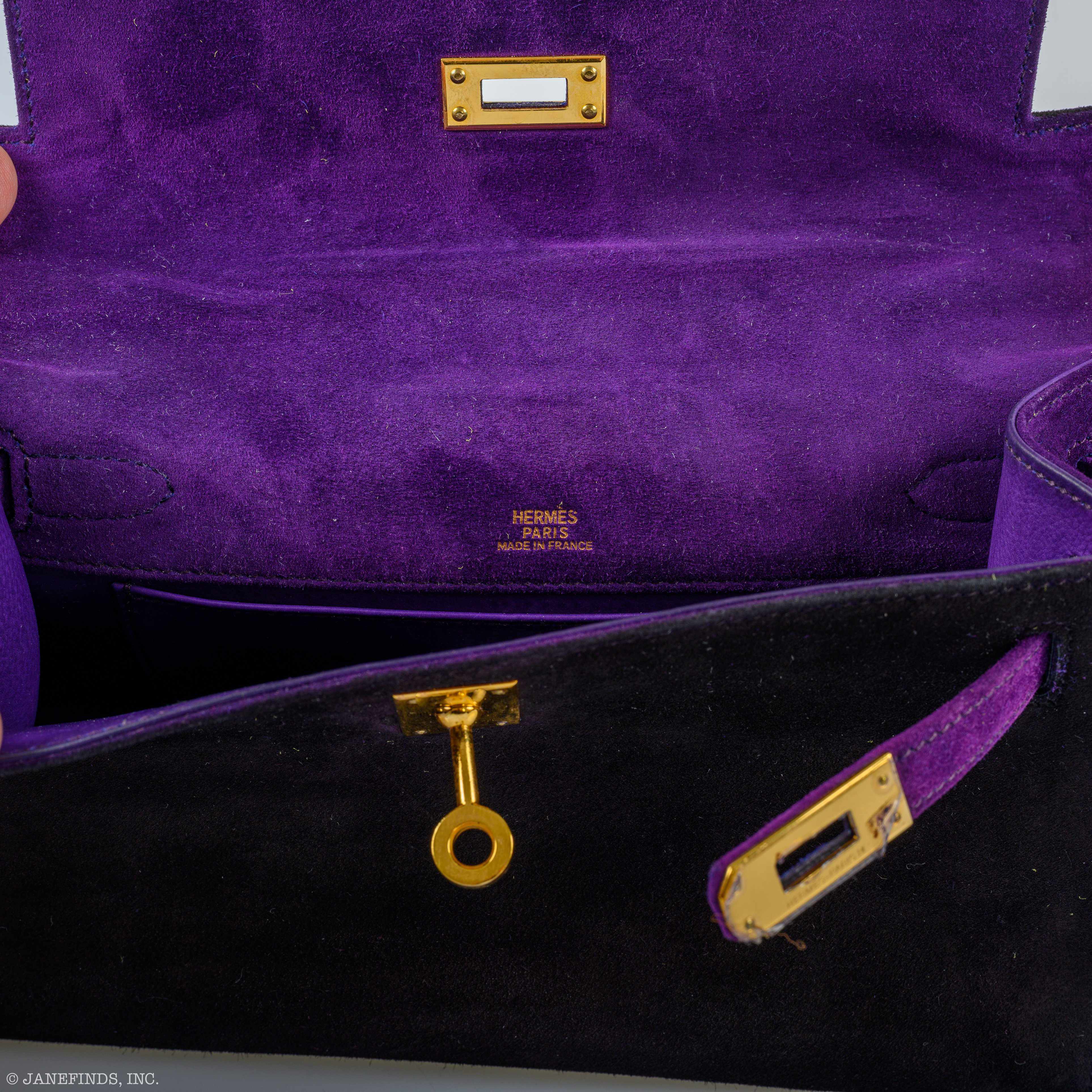 Hermès Kelly Pochette Bicolor Black Violet Veau Doblis Suede Gold Hardware