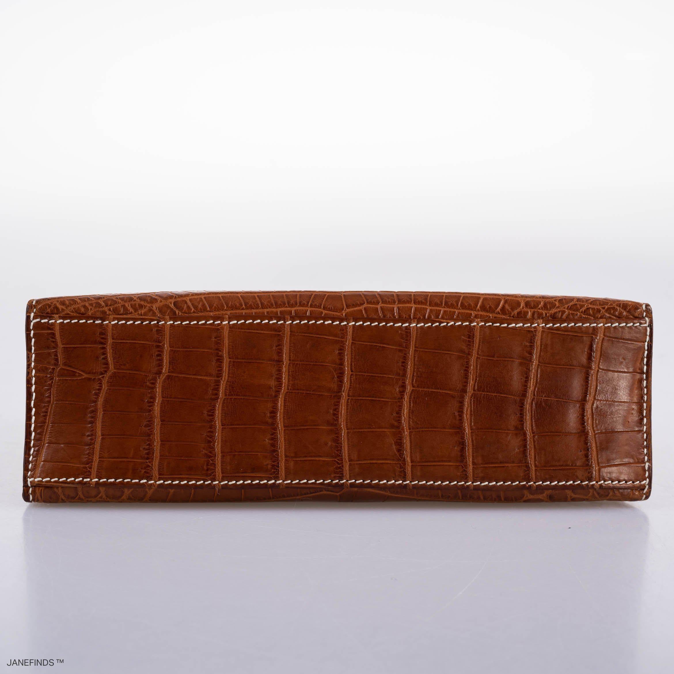 Hermès Kelly Pochette Fauve Nilo Crocodile Palladium Hardware