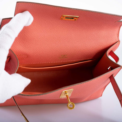 Hermès Kelly Pochette Flamingo Epsom Gold Hardware