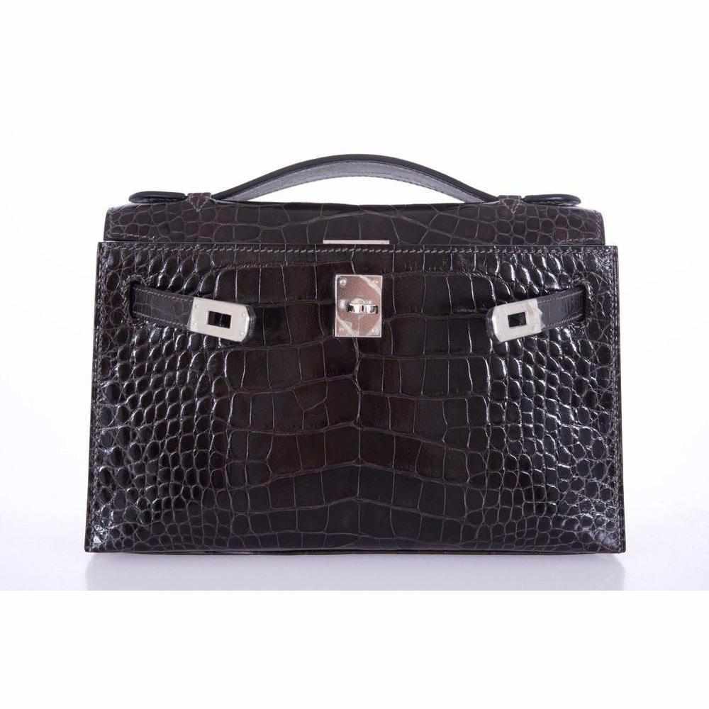 Hermès Kelly Pochette Graphite Alligator Palladium Hardware