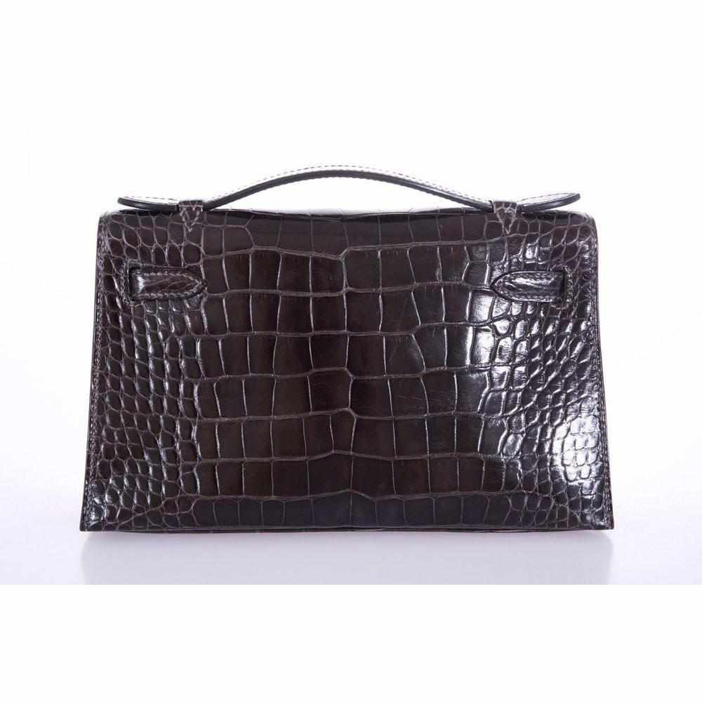 Hermès Kelly Pochette Graphite Alligator Palladium Hardware