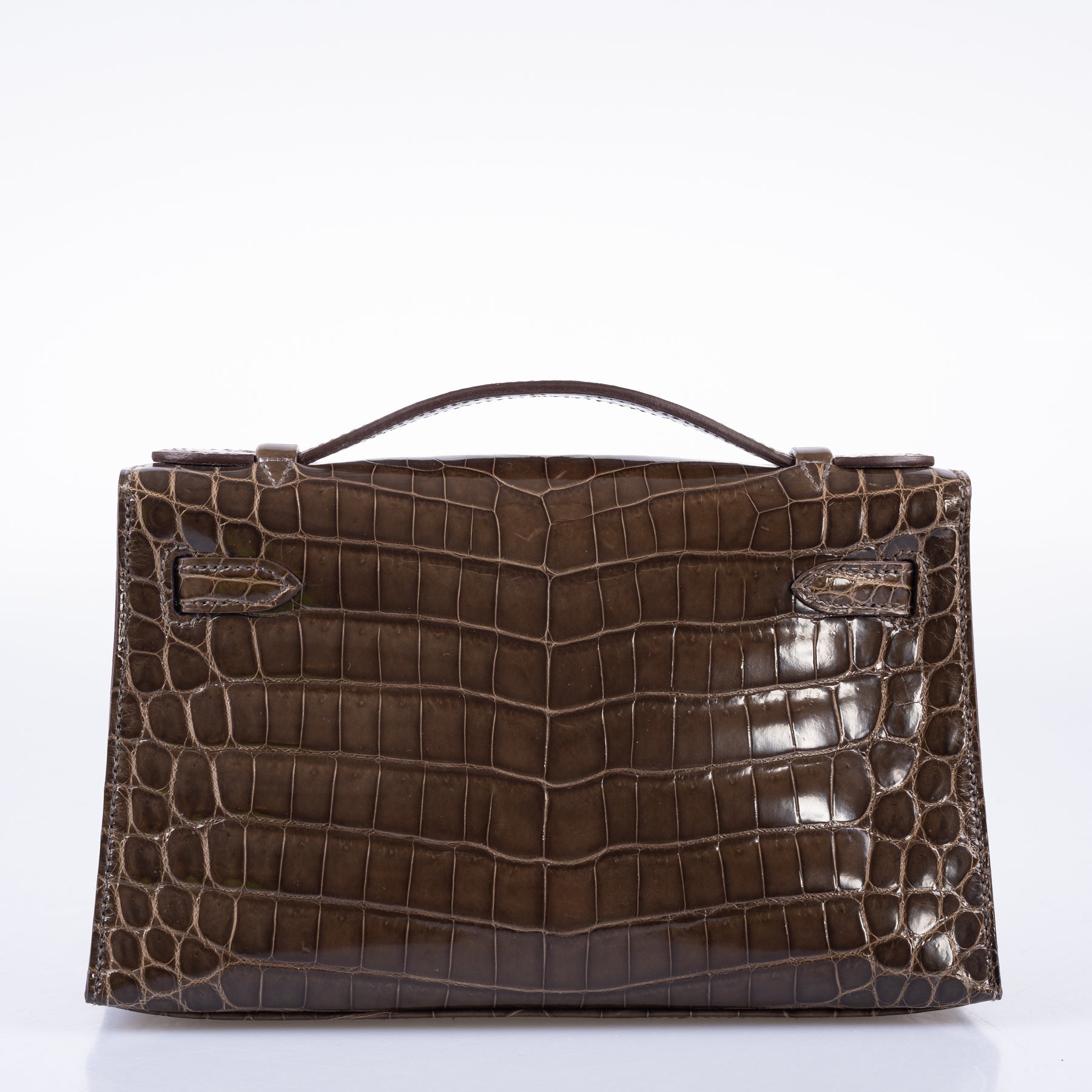 Hermès Kelly Pochette Gris Elephant Shiny Nilo Crocodile Palladium Hardware