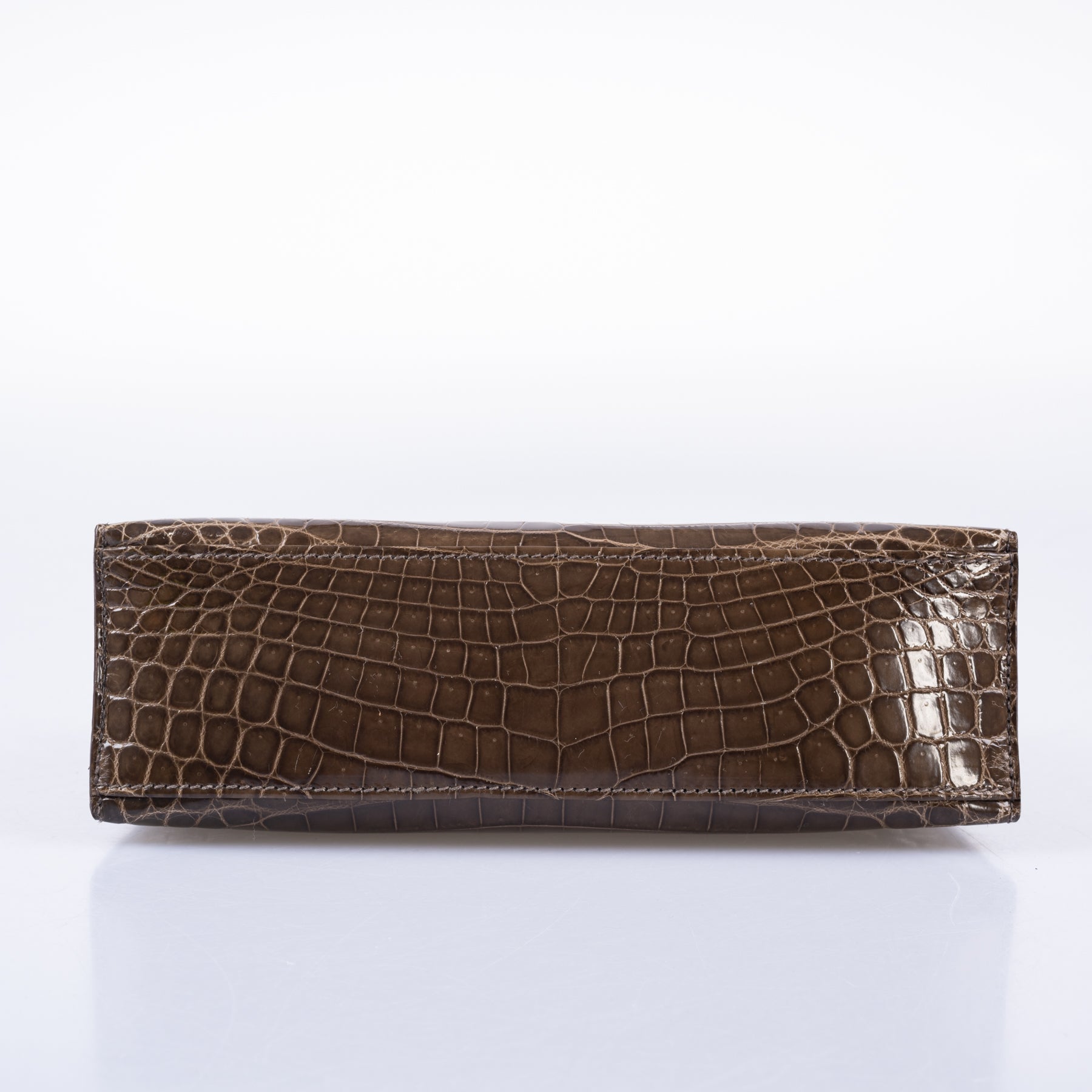 Hermès Kelly Pochette Gris Elephant Shiny Nilo Crocodile Palladium Hardware