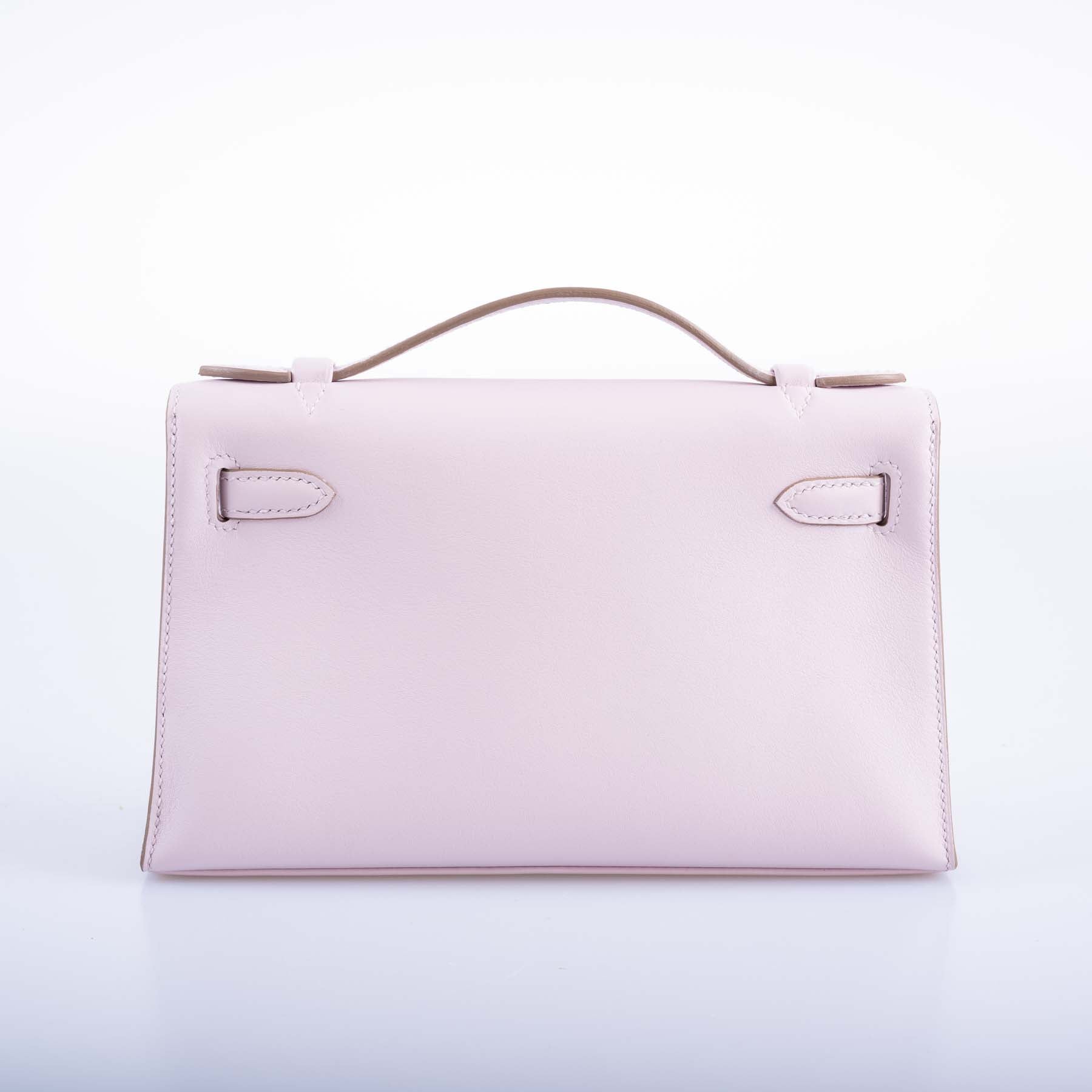 Hermès Kelly Pochette Mauve Pale Swift Palladium Hardware