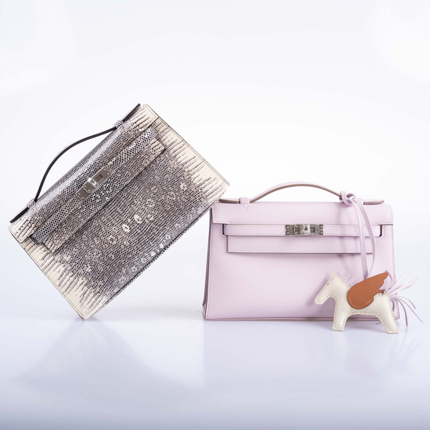 Hermès Kelly Pochette Mauve Pale Swift Palladium Hardware