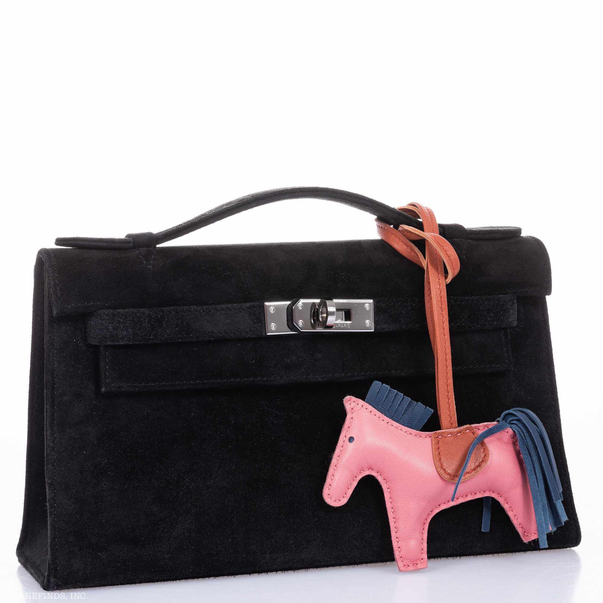 Hermès Kelly Pochette Noir Veau Doblis Suede Palladium Hardware
