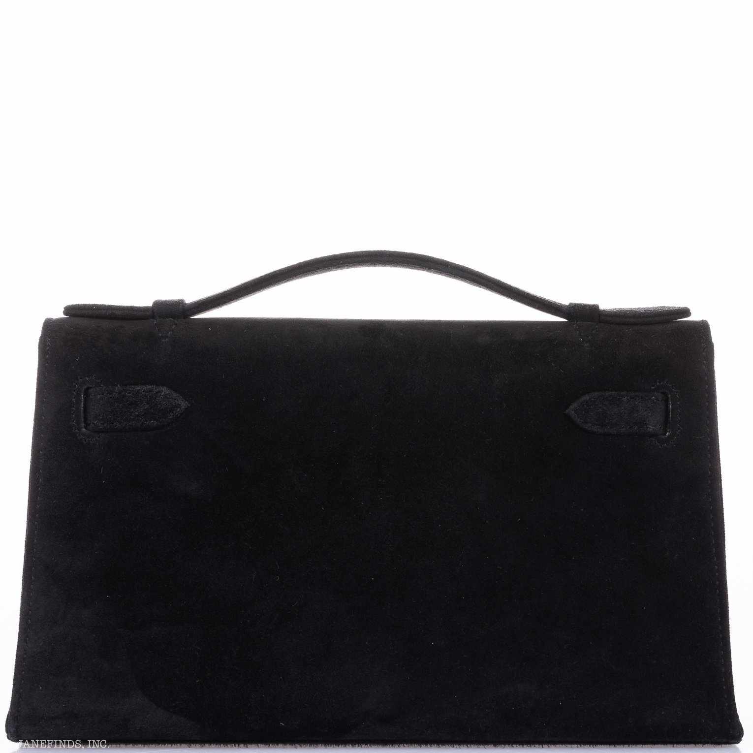 Hermès Kelly Pochette Noir Veau Doblis Suede Palladium Hardware