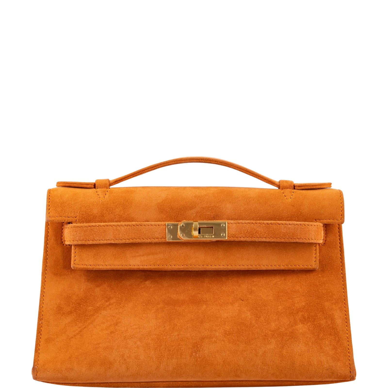 Hermès Kelly Pochette Orange H Veau Doblis Suede with Gold Hardware