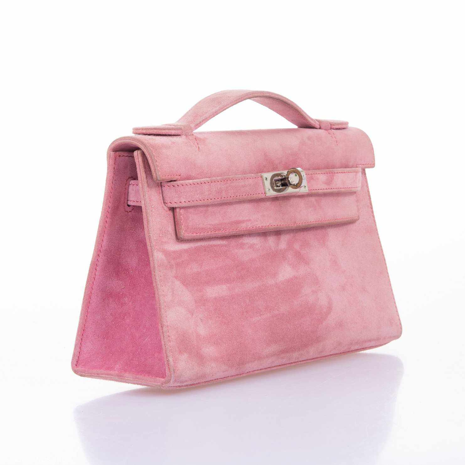 Hermès Kelly Pochette Pink Veau Doblis Suede with Palladium Hardware
