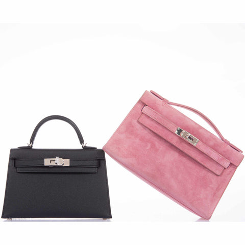 Hermès Kelly Pochette Pink Veau Doblis Suede with Palladium Hardware