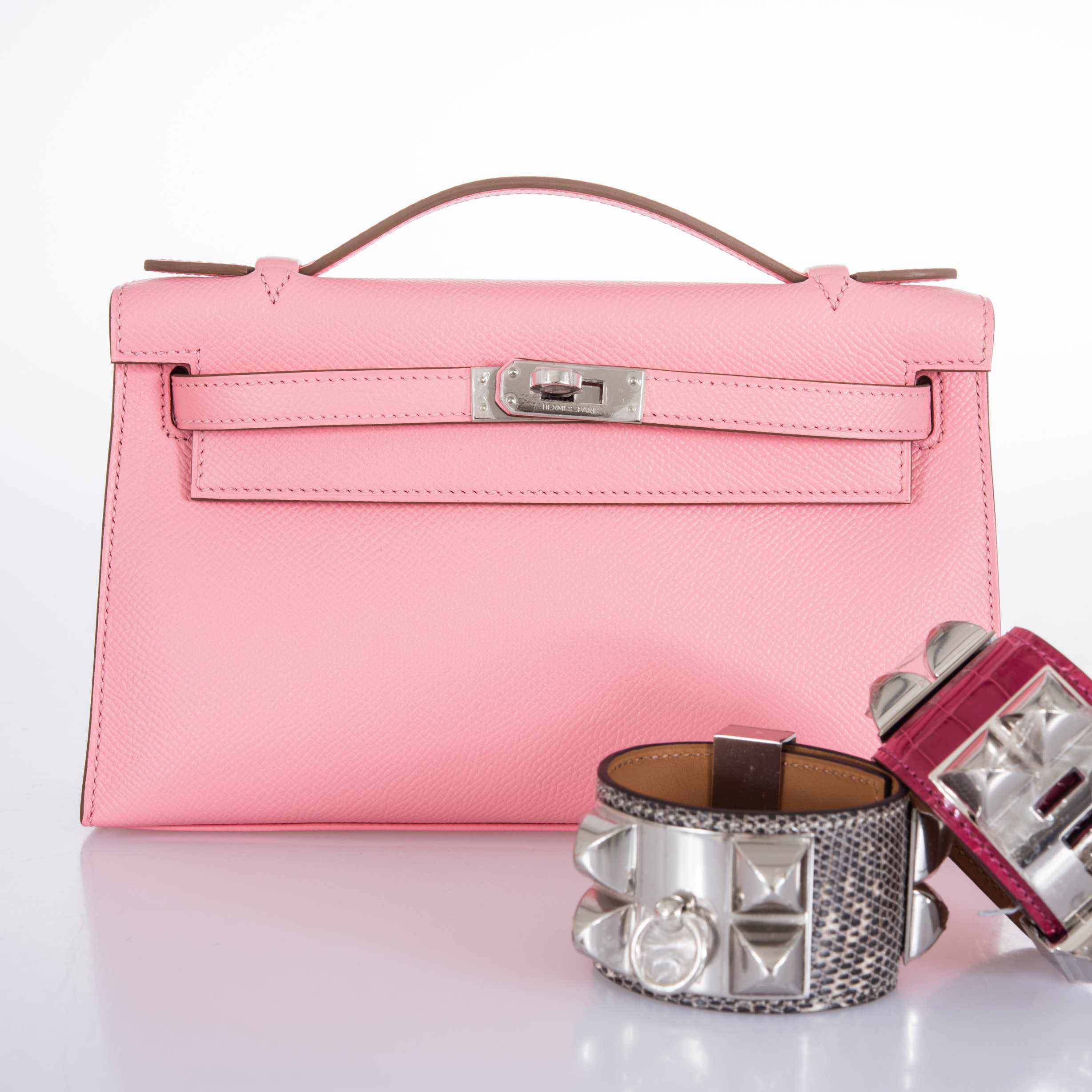 Hermès Kelly Pochette Rose Confetti Epsom Palladium Hardware