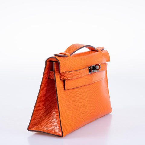 Hermès Kelly Pochette Tangerine Nilo Lizard with Ruthenium Hardware