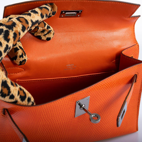 Hermès Kelly Pochette Tangerine Nilo Lizard with Ruthenium Hardware