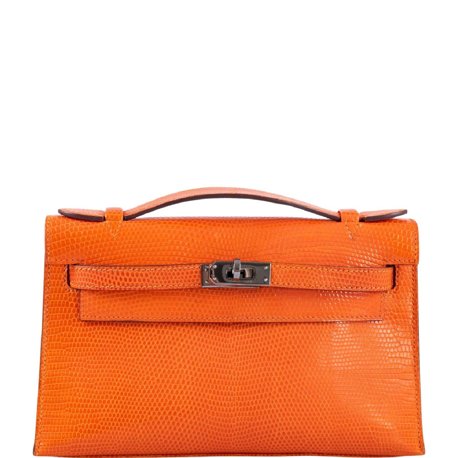 Hermès Kelly Pochette Tangerine Nilo Lizard with Ruthenium Hardware