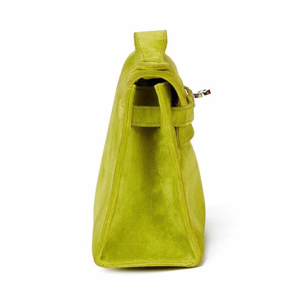 Hermès Kelly Pochette Vert Anis Veau Doblis Suede Palladium Hardware